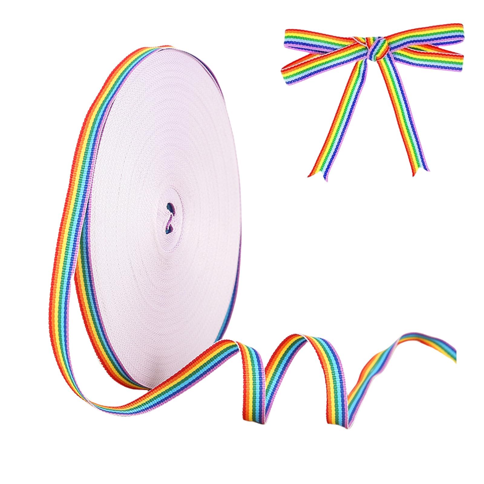 55 Yards / 50 Meters Rainbow Grosgrain Ribbons, Pride Coloured Ribbon, Double Sided Rainbow Stripes Ribbons for Pride Month Arts Crafts DIY Gift Wrapping Wedding Party Decoration