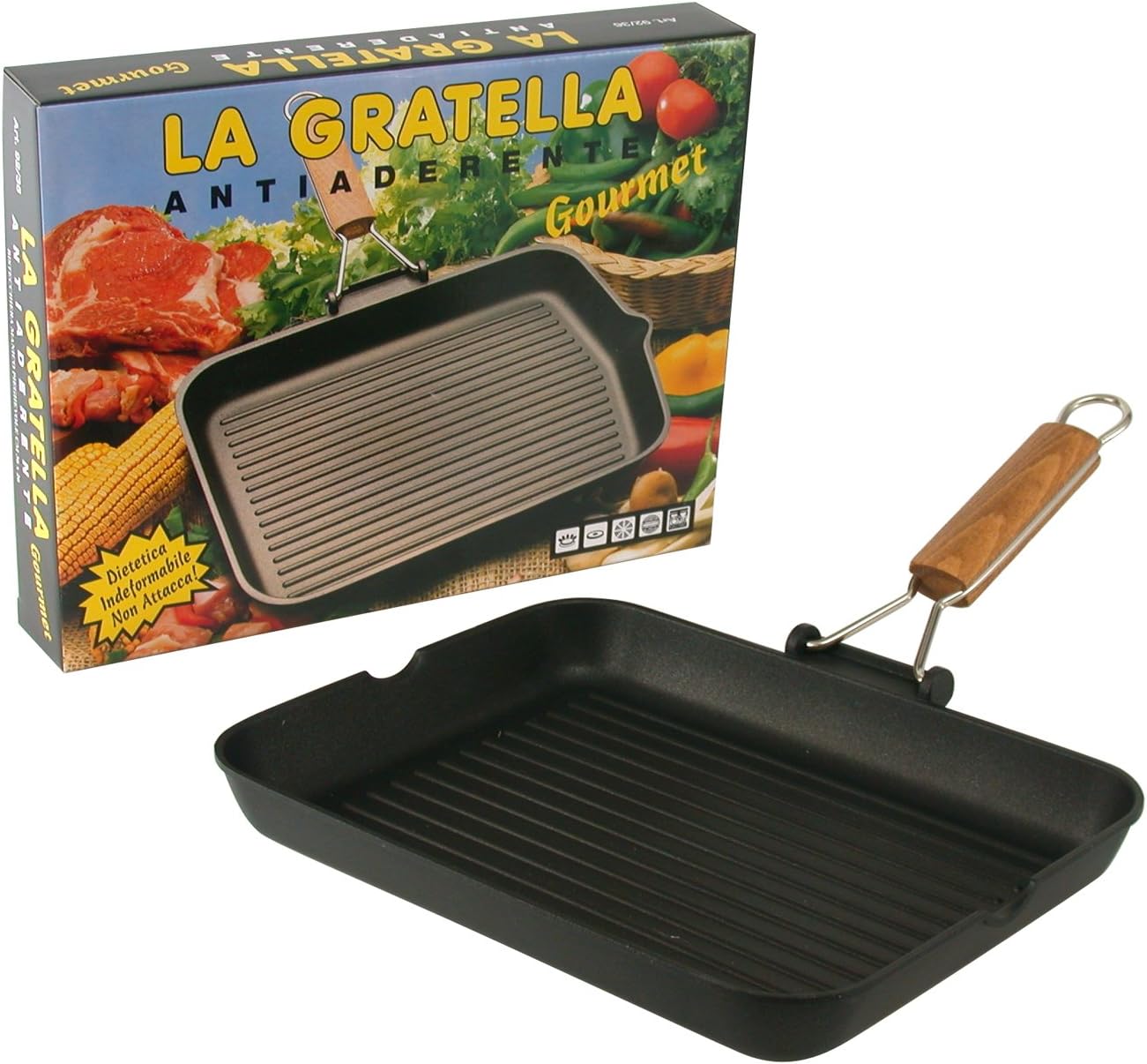 Risolí bistecchiera antiaderente gratella manico pieghevole 36x26 pentole cucina.
