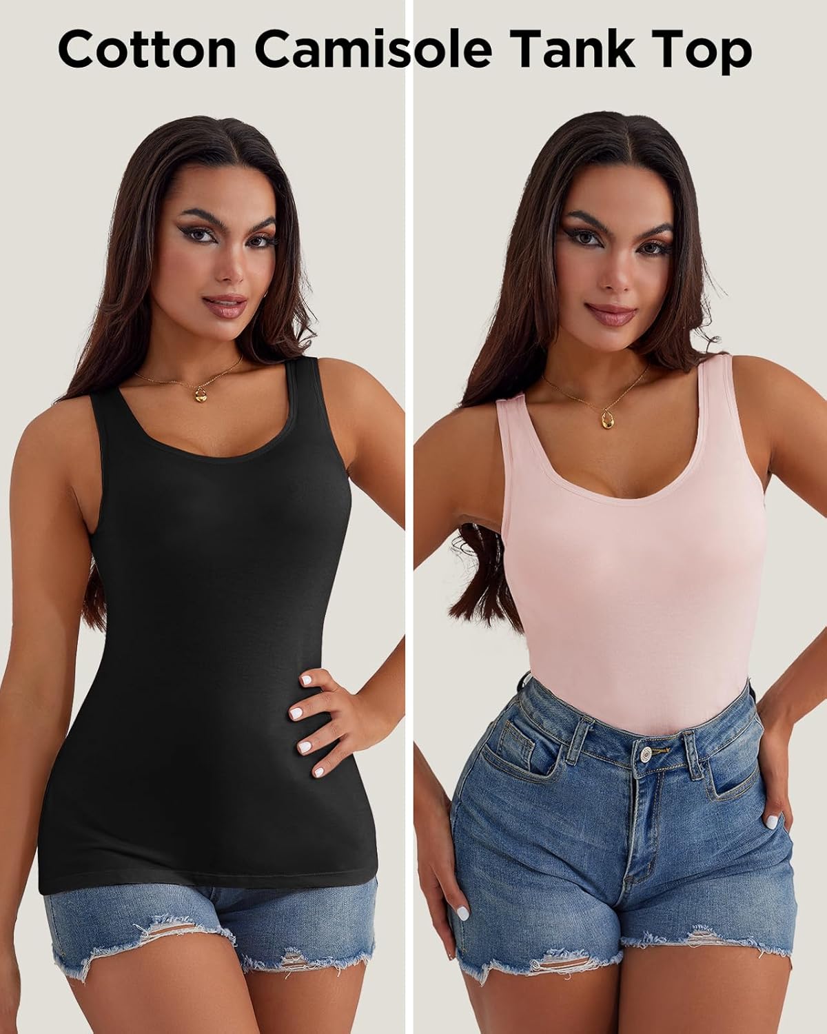 2pack 2pack Women's Built-in Bra Tank Tops Sleeveless Casual Shirts Undershirts Fitted Cami Tank Tops
