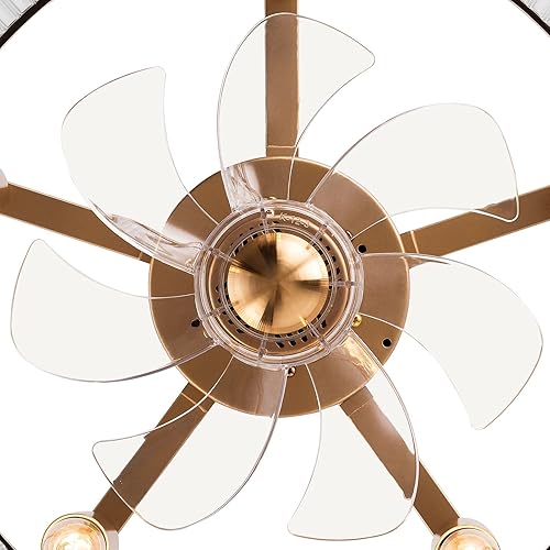 Miniatura 6 de Ventiladores de techo enjaulados dorados con luz, ventilador de techo sin aspas de 18 pulgadas con control remoto, luz de ventilador cerrada de