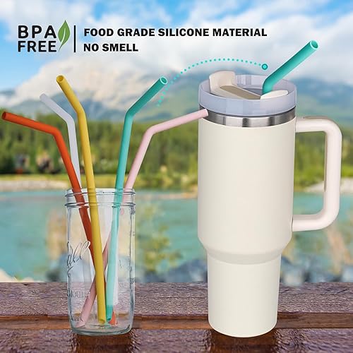 Miniatura 3 de HEYSKAY Pajitas de repuesto reutilizables de silicona flexibles compatibles con vasos Stanley de 20 a 40 onzas y otras marcas con 2 cepillos para