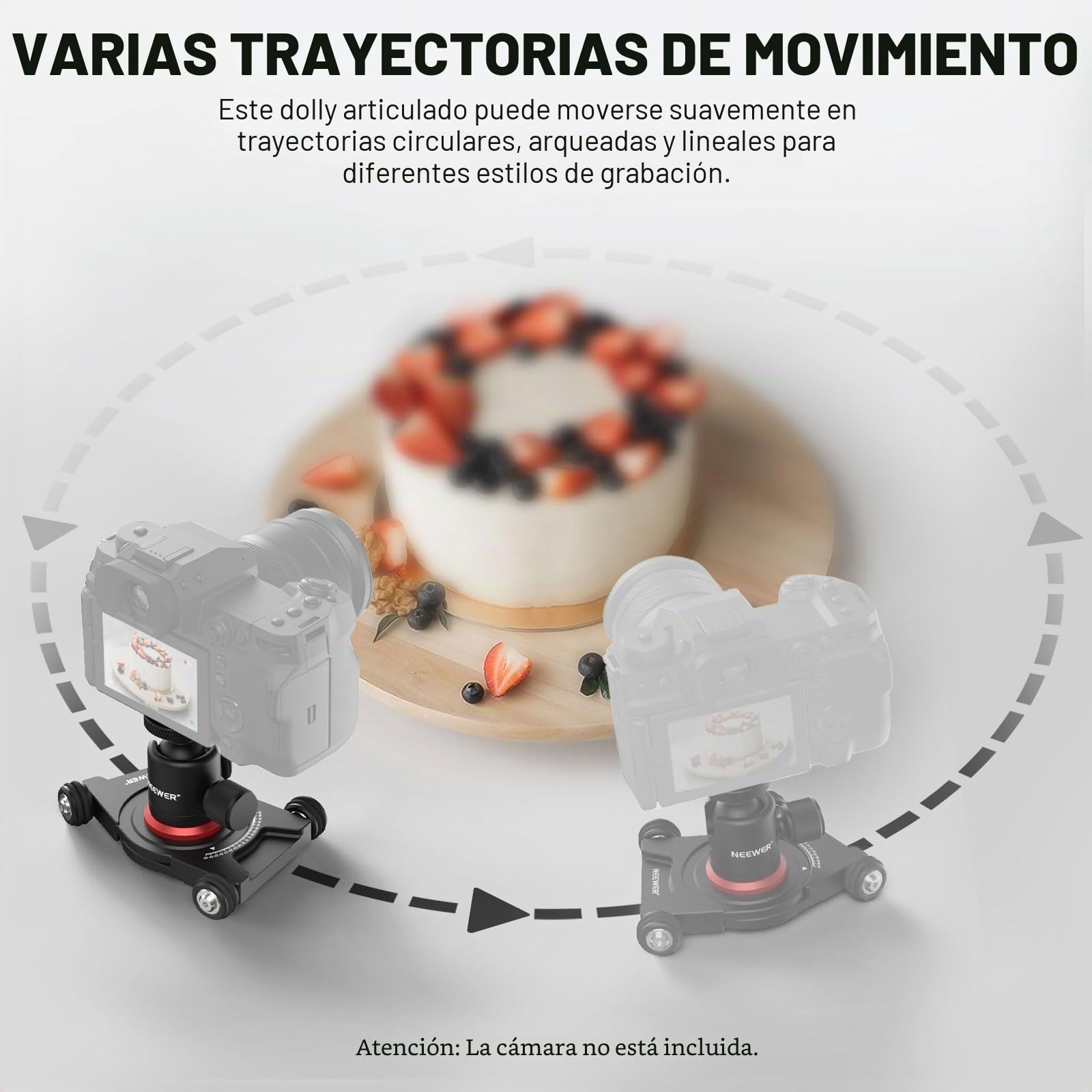 NEEWER Dolly Dolly - Cámara deslizante con cabezal esférico y pinza para teléfono, mesa de 4 ruedas con panorámica de 360°, compatible con cámaras sin espejo Mini videocámaras GoPro iPhone y teléfonos