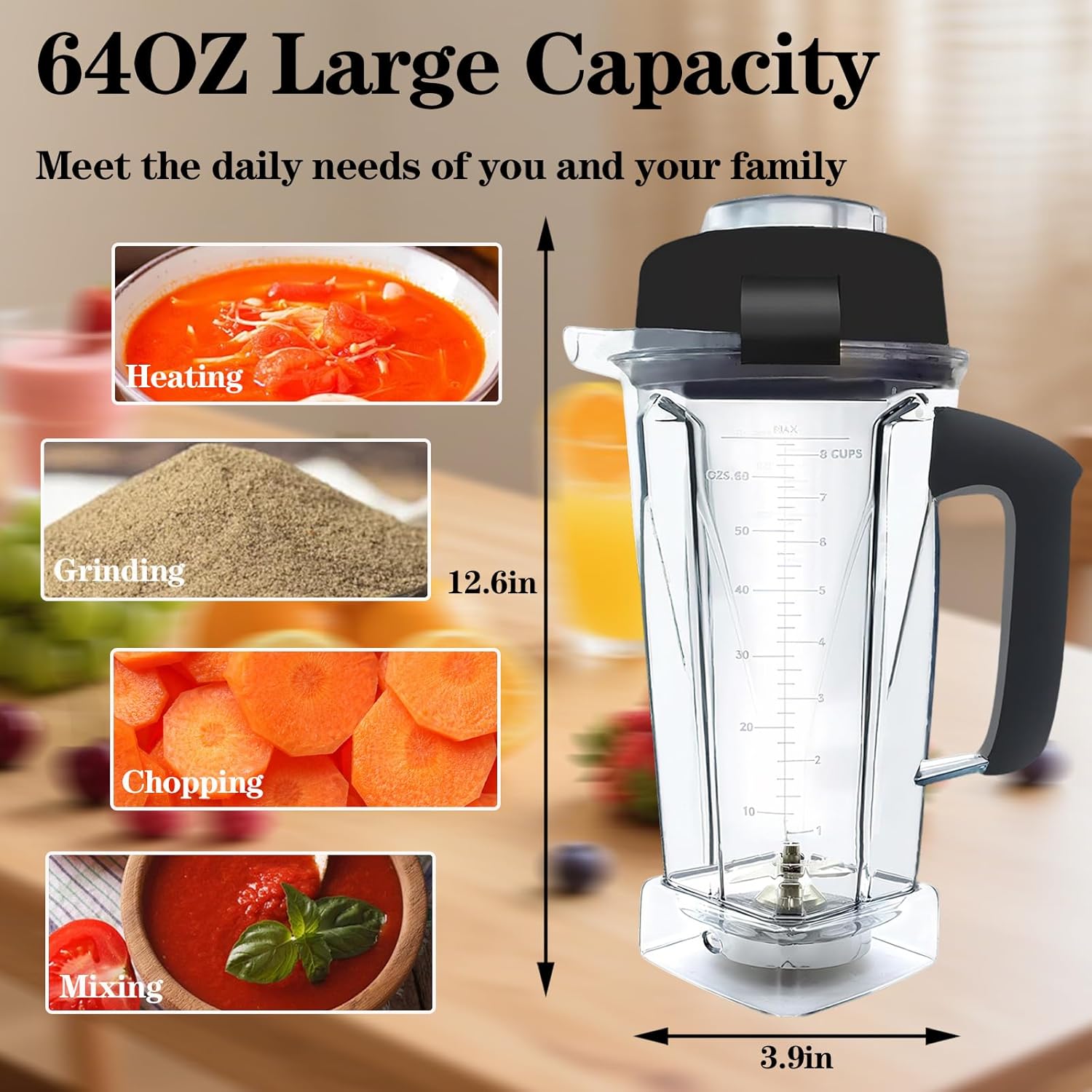 For Vitamix Blender Pitcher, 64oz Replacement Pitcher with Stainless Steel Blades for Vitamix 5200 5300 6500 7500 Pro200 Pro300 Pro500 VM0101 VM0102 VM0103 E310 E320