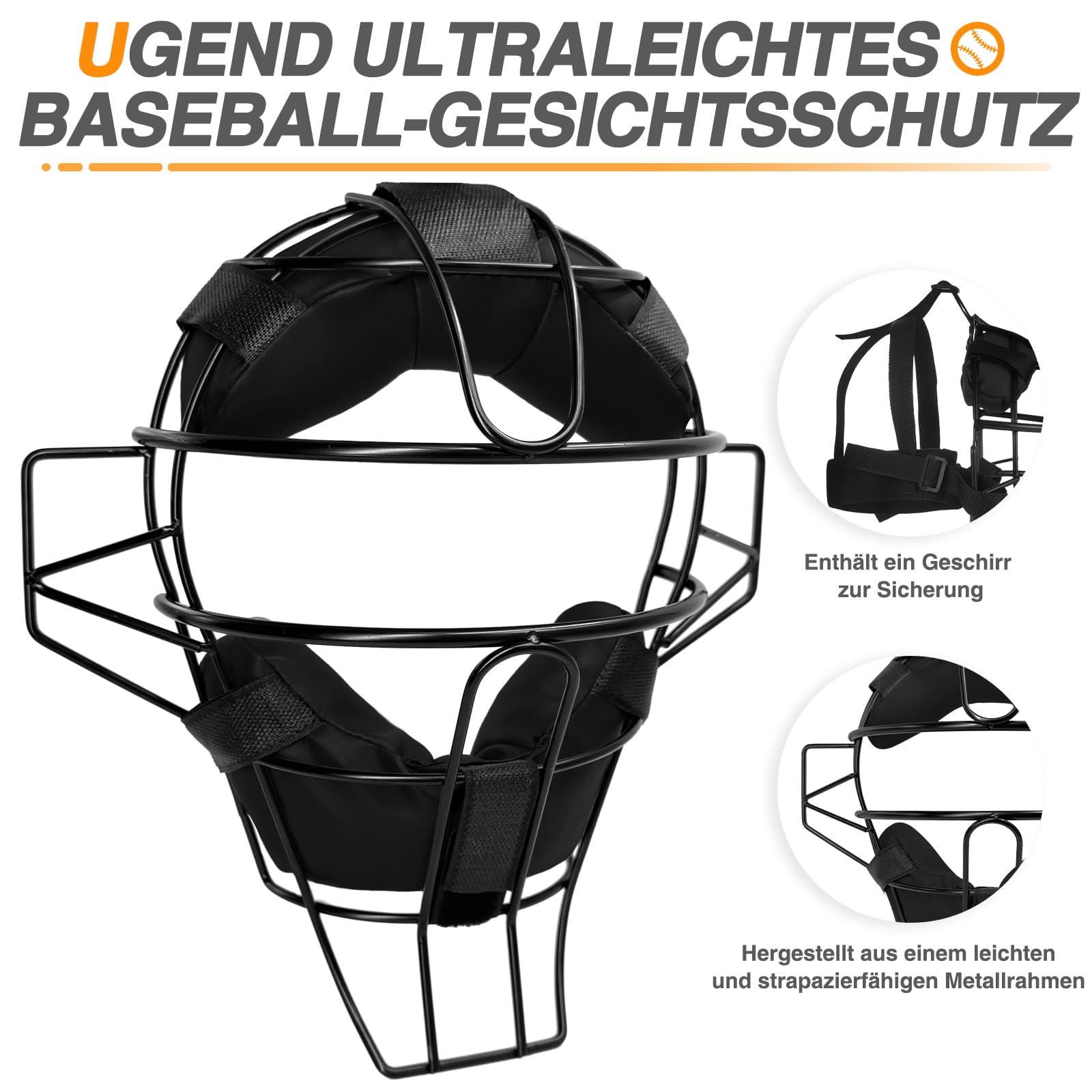 LeapBeast Softball-Gesichtsschutz, Baseball-Kopfschutzmaske, Verstellbare Softball Catchers Gear, Strapazierfähiger und Sicherer Fielder-Kopfschutz - Weitem Sichtfeld（Schwarz）