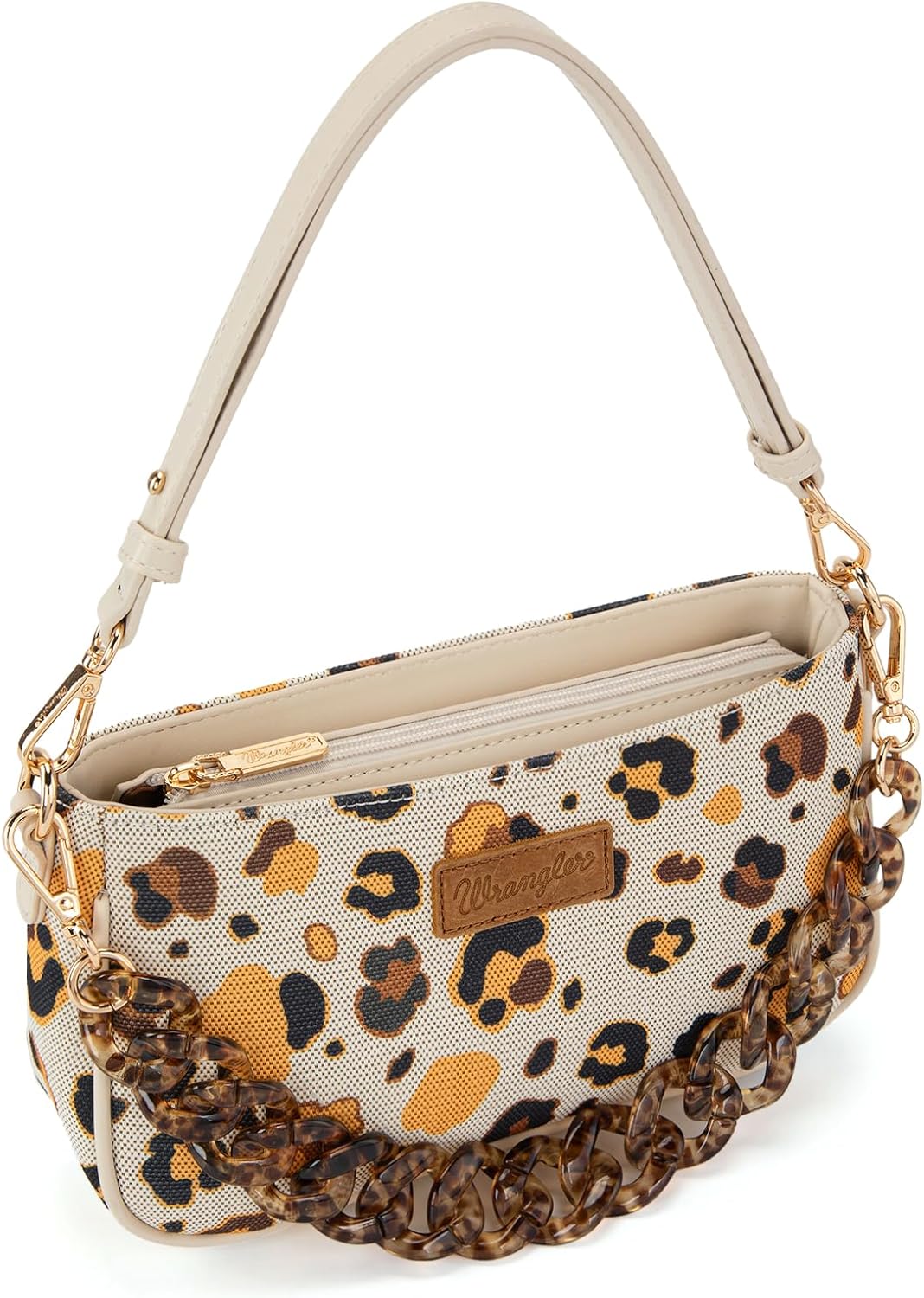Wrangler Small Women's Shoulder Bags Purses Leopard Clutch Hobo Tote Handbag with Acrylic Chain