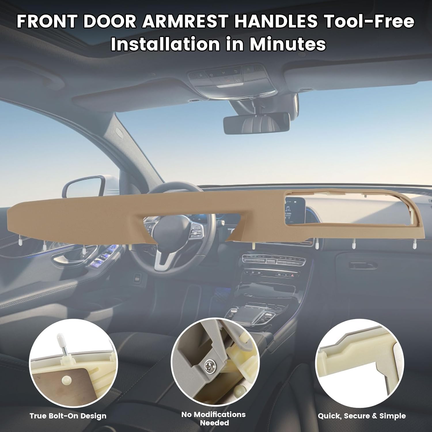 Door Armrests Compatible with 2010-2014 Chevy Silverado Tahoe Suburban, GMC Sierra Yukon Tan Left Driver Side Replace:84127287