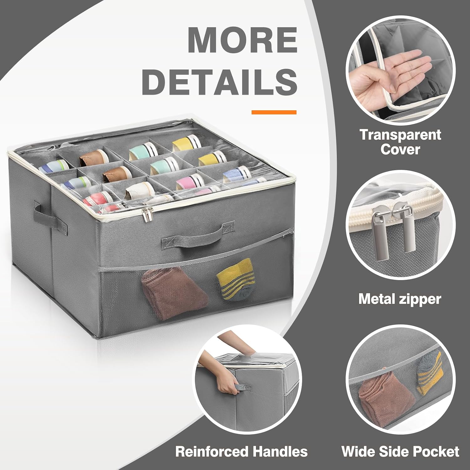 Fabric Shoe Organizer Storage Box for Closet, Fits 16 Pairs Large Shoe Storage Containers Sneaker High Heel Storage Box Bins Space Saving Shoe Storage Organizer Basket with w/Adjustable Dividers, Grey