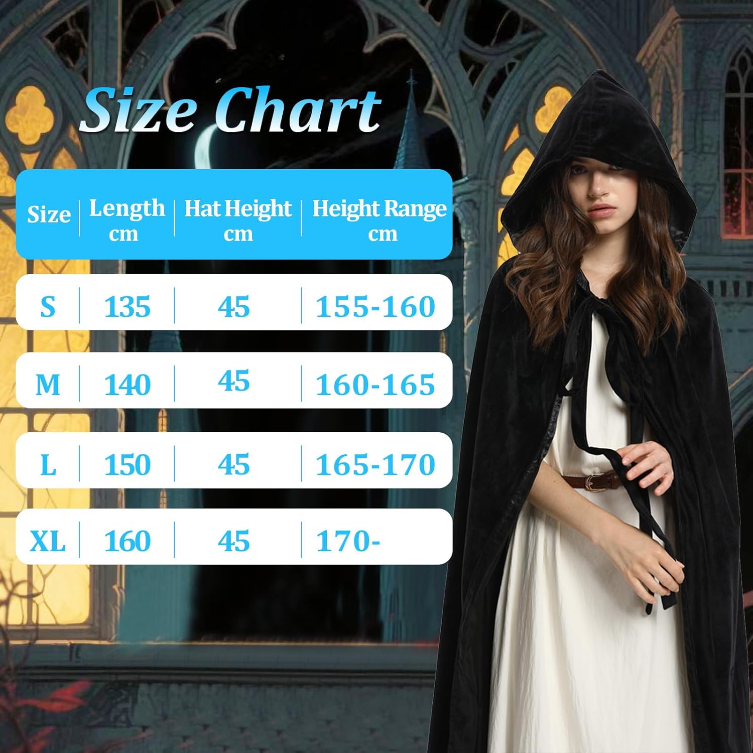 WAUKN Black Hooded Coak Women, Halloween Velvet Capes Reversible Cloaks - Image 6