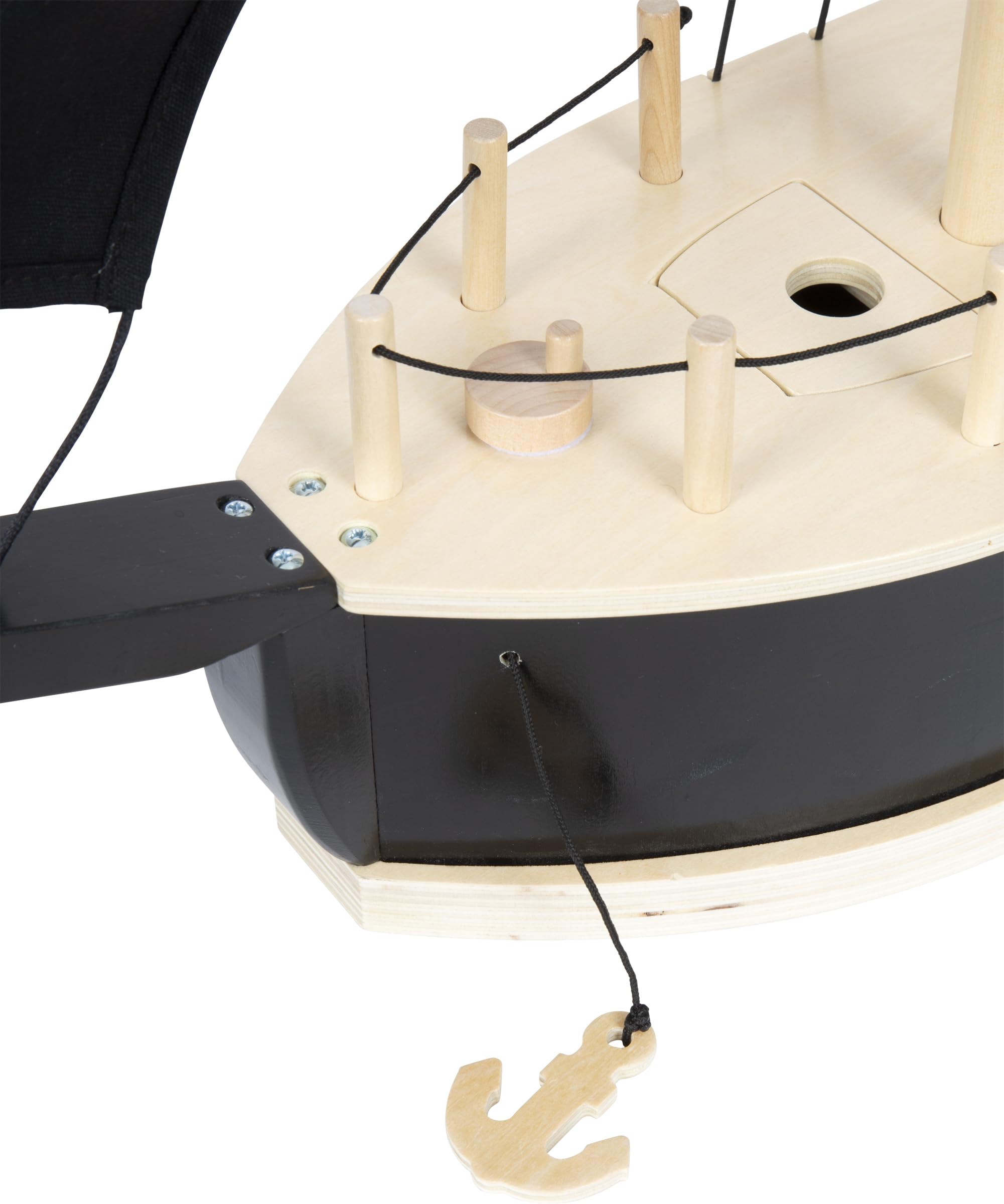 small foot Barco Pirata para muñecas Flexibles de Madera, Gran Barco de Juguete con Accesorios y Funciones, 12411