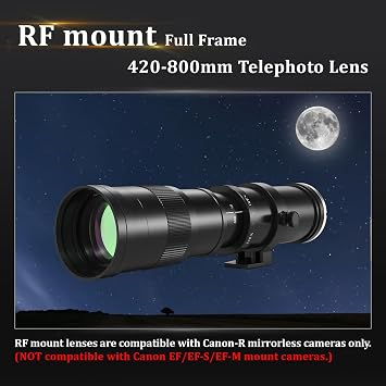 BENOISON Telephoto Lens RF Lens for Canon, 420-800mm Manual Focus MF Zoom Lens for Canon EOS R, Ra, RP, R3, R5, R5 C, R6, R6 Mark II, R7, R8, R10, R50, R100 Mirrorless