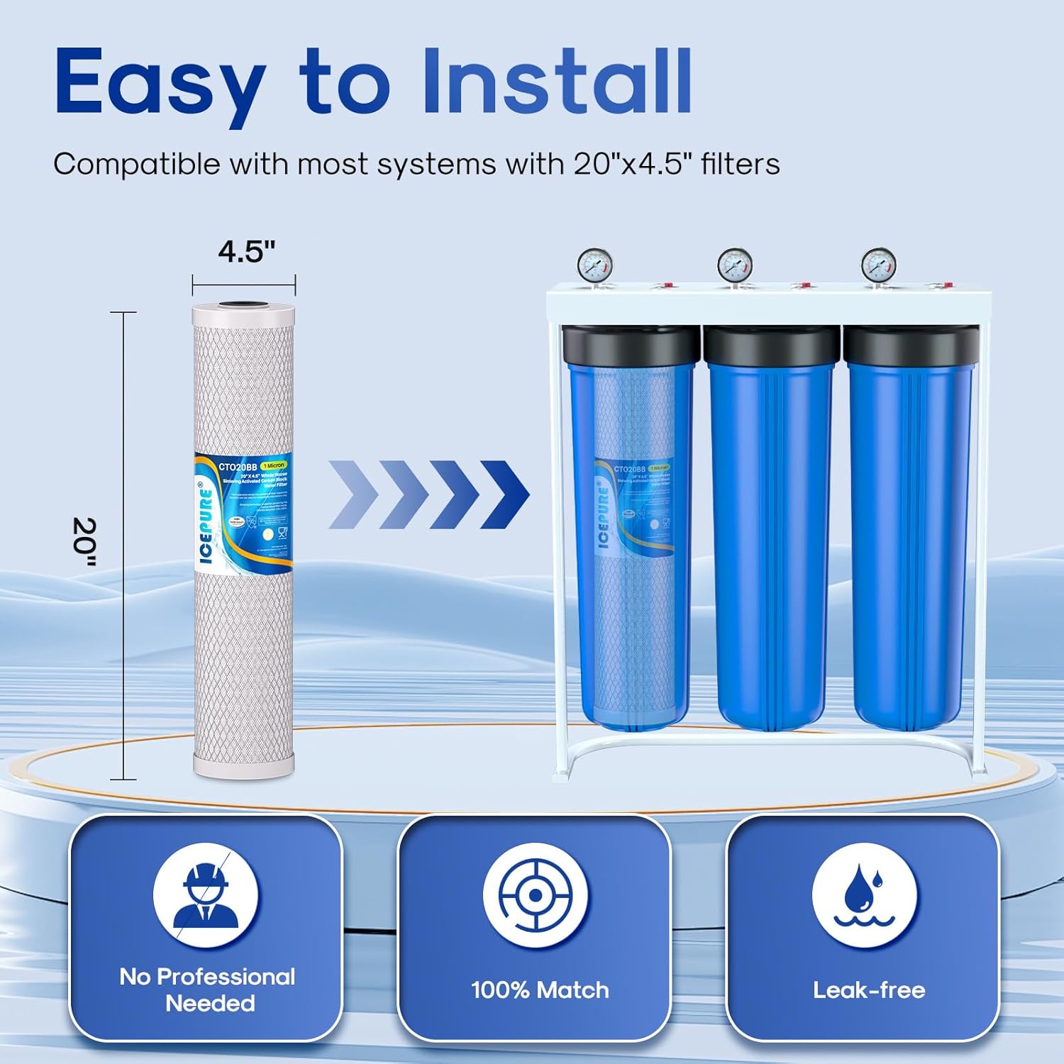 ICEPURE 1 Micron 20" x 4.5" Whole House CTO Coconut Shell Activated Carbon Water Filter Cartridge Replacement for FC25B, EPM-20BB, CB-BB-20, DB20P, EP-20BB, CTO-F20B-5, F3WGB32BM, 155783-43, 1 Pack - Image 6
