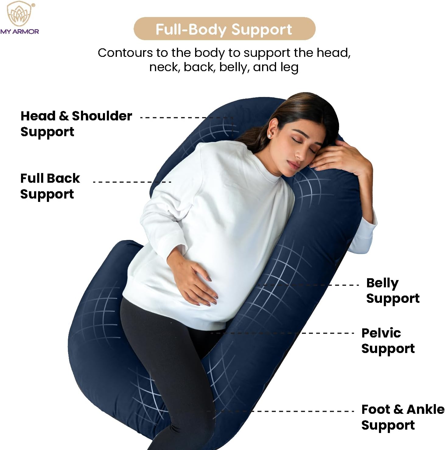 Pregnancy Pillow C Shape for Sleeping, Maternity Pillow for Pregnant Women with Premium Washable Velvet Cover (Navy Blue, Pack of 1)