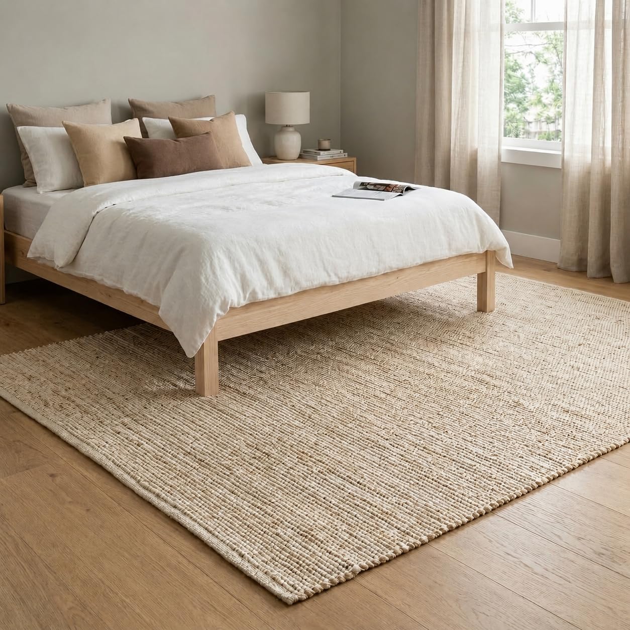 Alfombra rectangular de algodón de yute de 9 x 12 pies, grande, tejida a mano, para sala de estar, dormitorio, cocina, zona de alto tráfico, rústico, vintage, bohemio (blanco roto