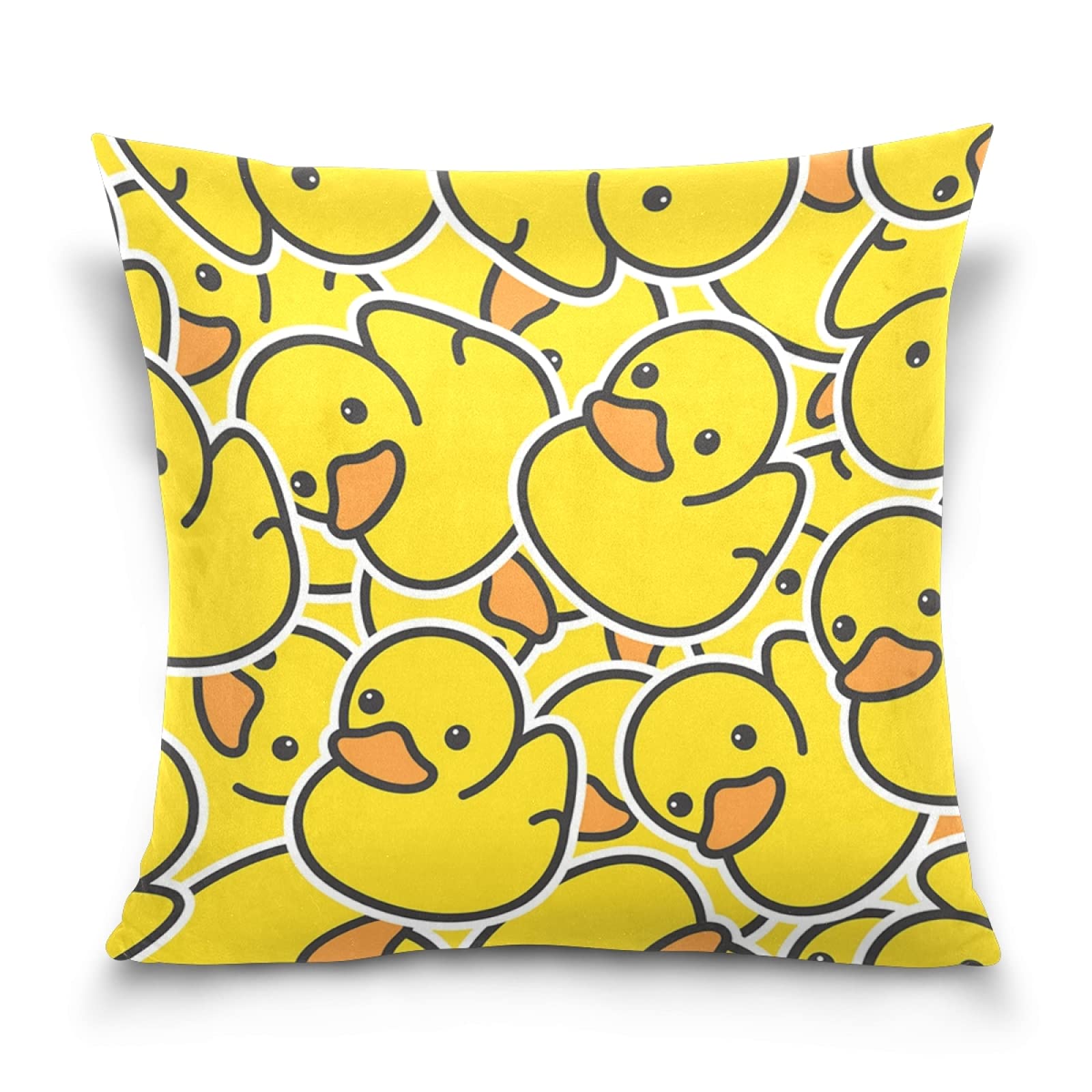 Poeticcity Yellow Rubber Ducks Cotton Velvet Throw Pillow, Soft Breathable Bed Pillow Cases, Pillowcase Sham Cushion Case Covers Twin Sides for Car Couch Bed 16x16 inches