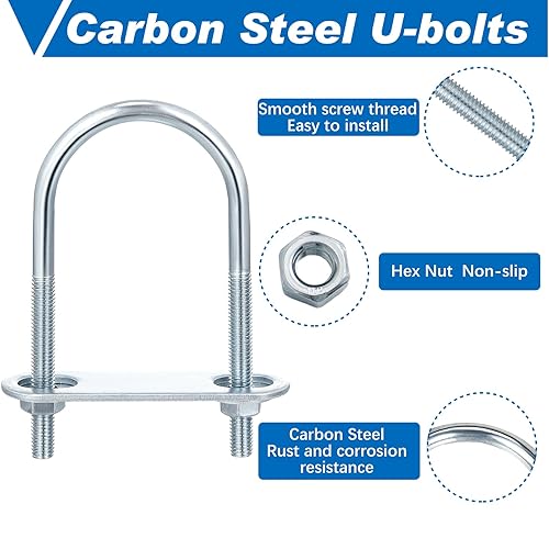 Vista 53 de Therwen 16 juegos de pernos redondos en U de acero chapado en zinc, abrazadera en U con arandela de placa de tuerca (M6 x 1.063 in x 2.087 in)