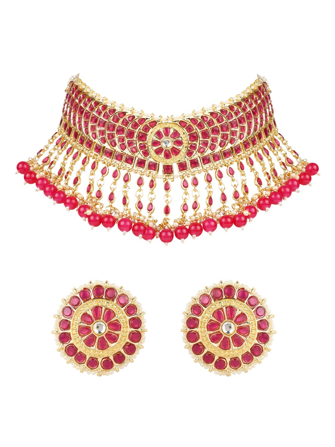 I Jewels 18K Gold Plated Traditional Kundan & Pearl Studded Choker Necklace Set For Women/Girls (K7210) (Full Rani Pink) (B0BVG6C94T) Amazon Price History, Amazon Price Tracker