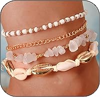 QILVYTH Waterproof Boho Beaded Ankle Bracelets for Women - Adjustable Shell Seashell Anklets Summer Beach Jewelry
