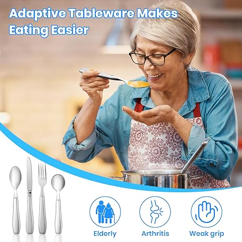 Miniatura 3 de Utensilios con peso para temblores de manos, Parkinson y usuarios mayores, 4 utensilios adaptativos para ancianos, acero inoxidable, diseño pesado
