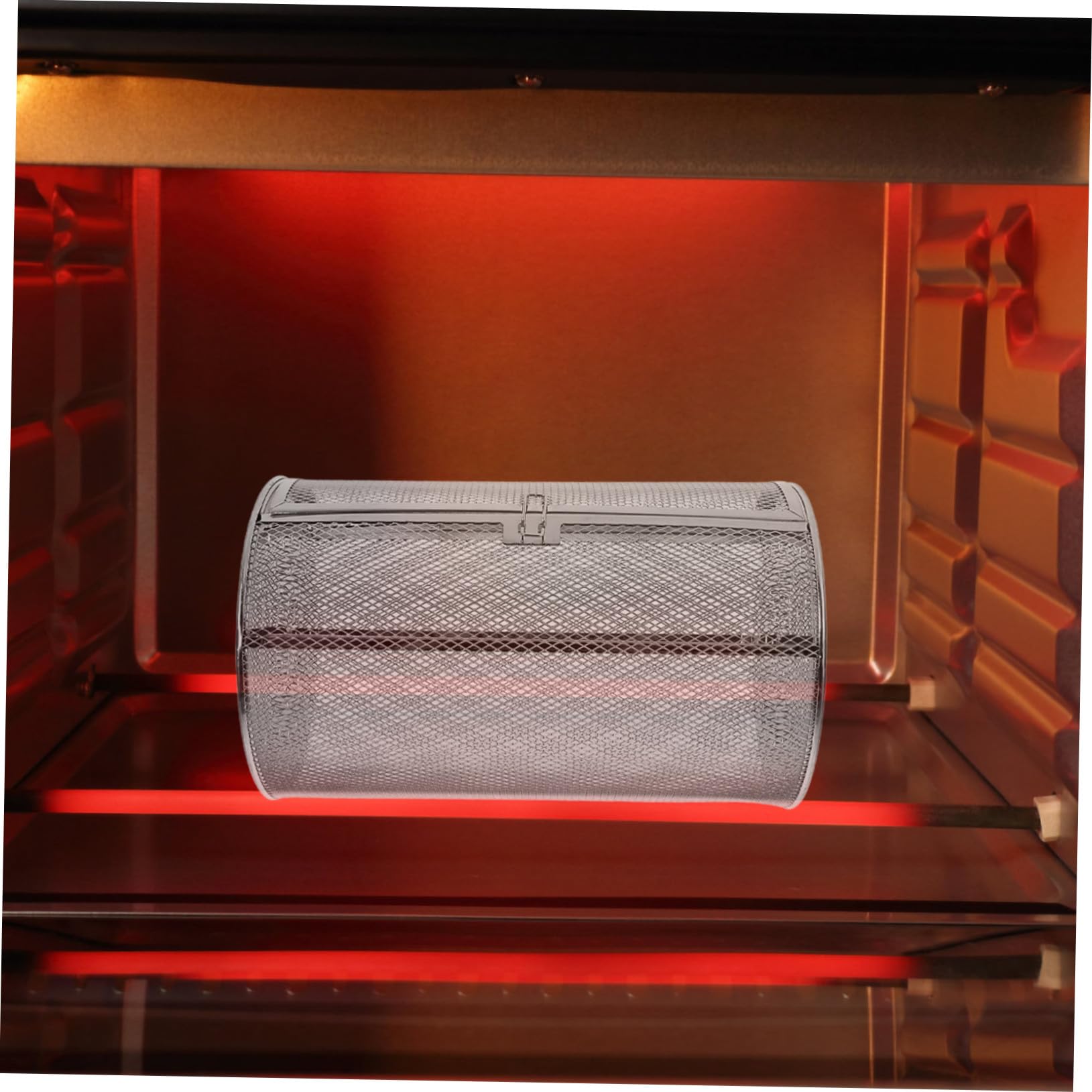 Cesta de Acero Inoxidable para Horno con Rotación Jaula Giratoria para Asar Castañas Nueces y Carne Diseño Seguro con Cierre Resistente y Práctica para Freidora de Aire y Barbacoa