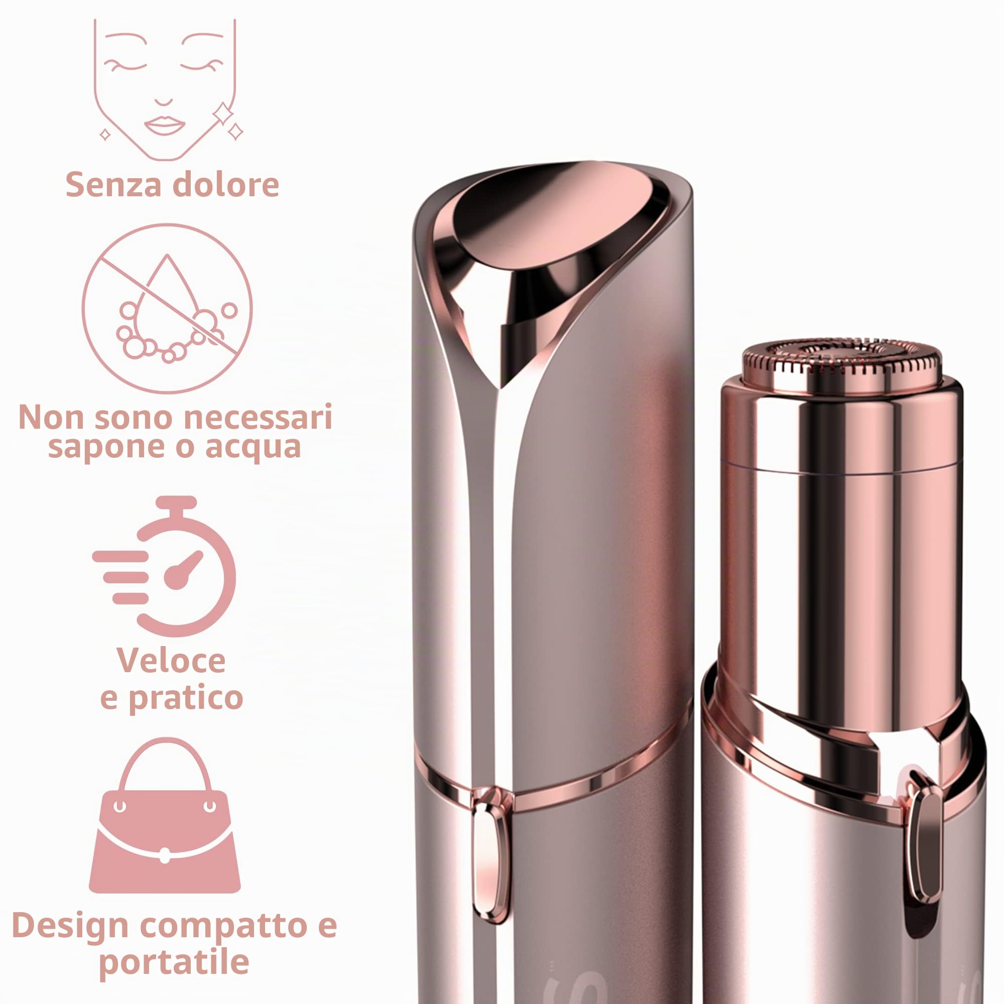 Finishing Touch Rimozione peli del viso di nuova generazione Depilazione senza dolore per pelli sensibili con testina placcata oro 18 carati, batteria inclusa