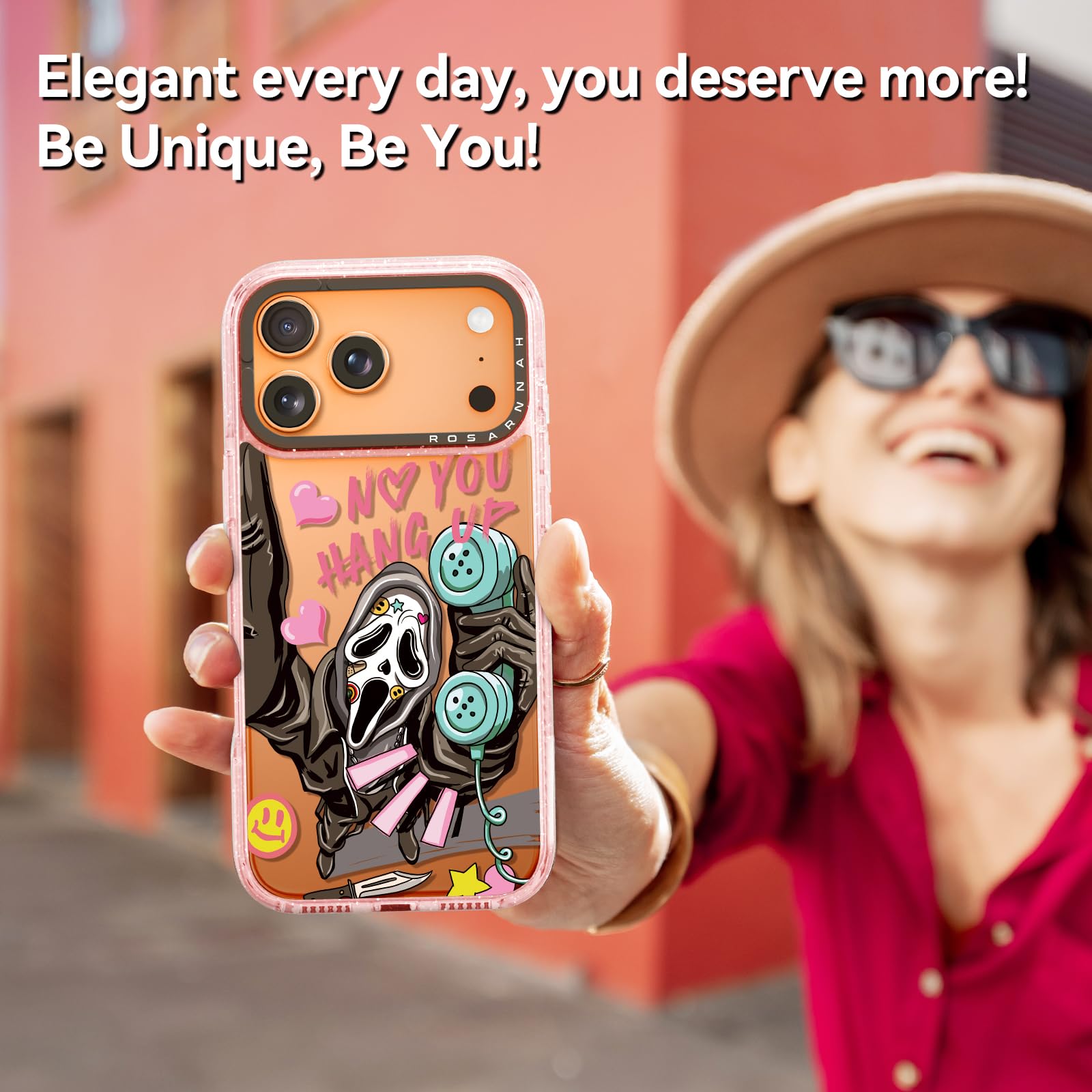 Rosarnnah for iPhone 14 Pro Case Cute - Durable Shockproof 6.6 ft Drop Impact Phone Case - Funny Skeleton Design (6.1") Glitter Pink: iPhone 17 Pro Basic Case Skeleton