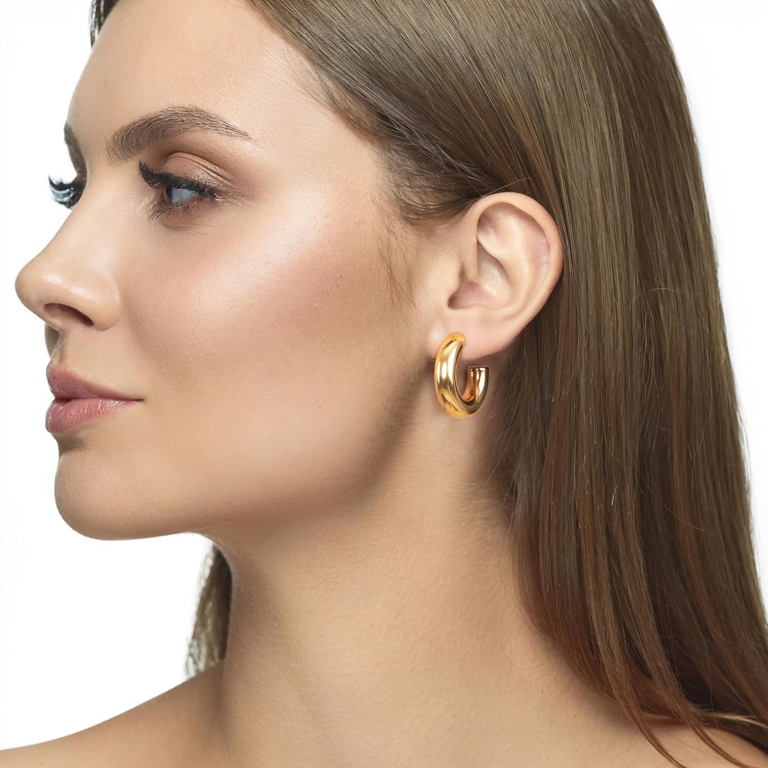 Milan Chiva 14k Gold Plated Chunky Hoop Earrings for Women 14k Glod Plated Earrings Dainty Jewelry - Image 3