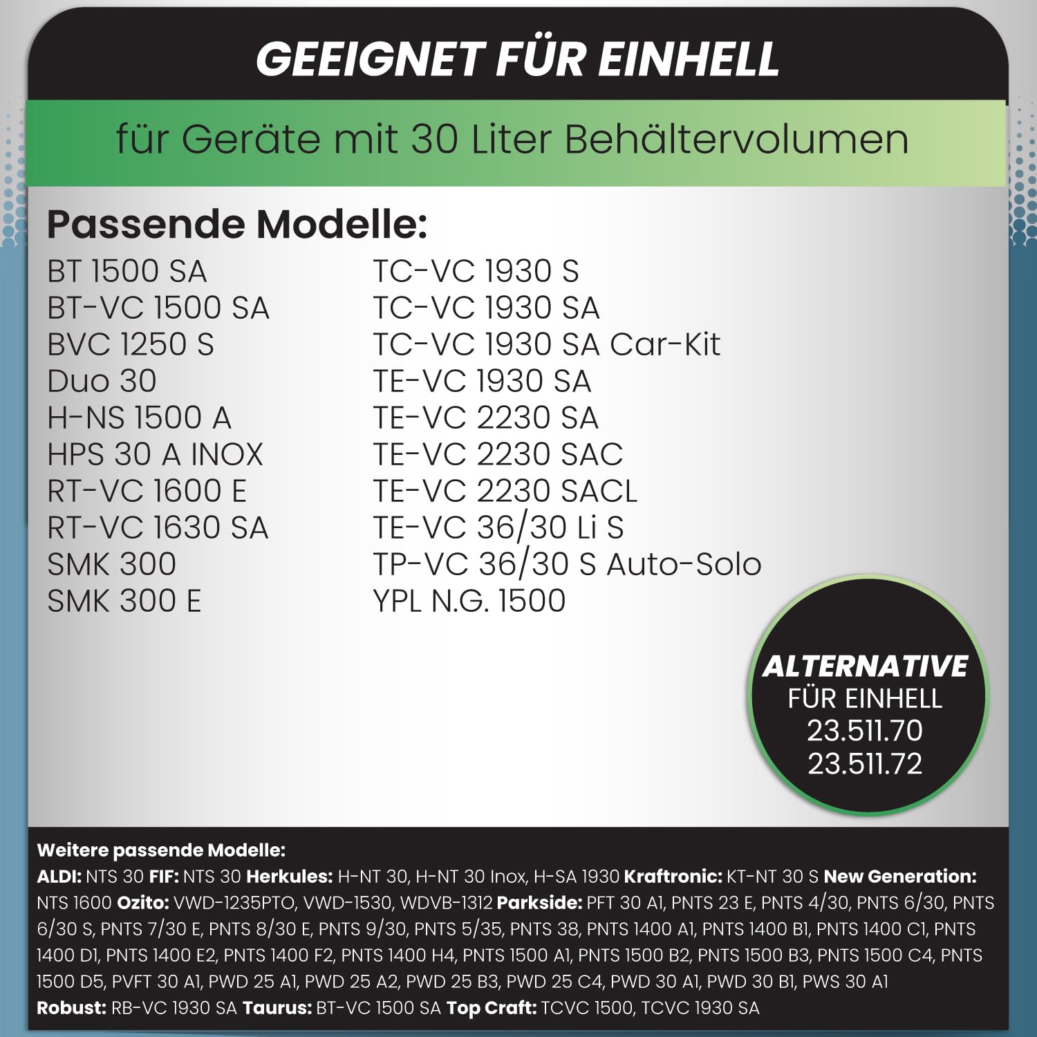 McFilter I 20 sacchi per aspirapolvere 30l compatibile con Einhell hoover TC-VC 1930 sacchetto per lo sporco I accessori