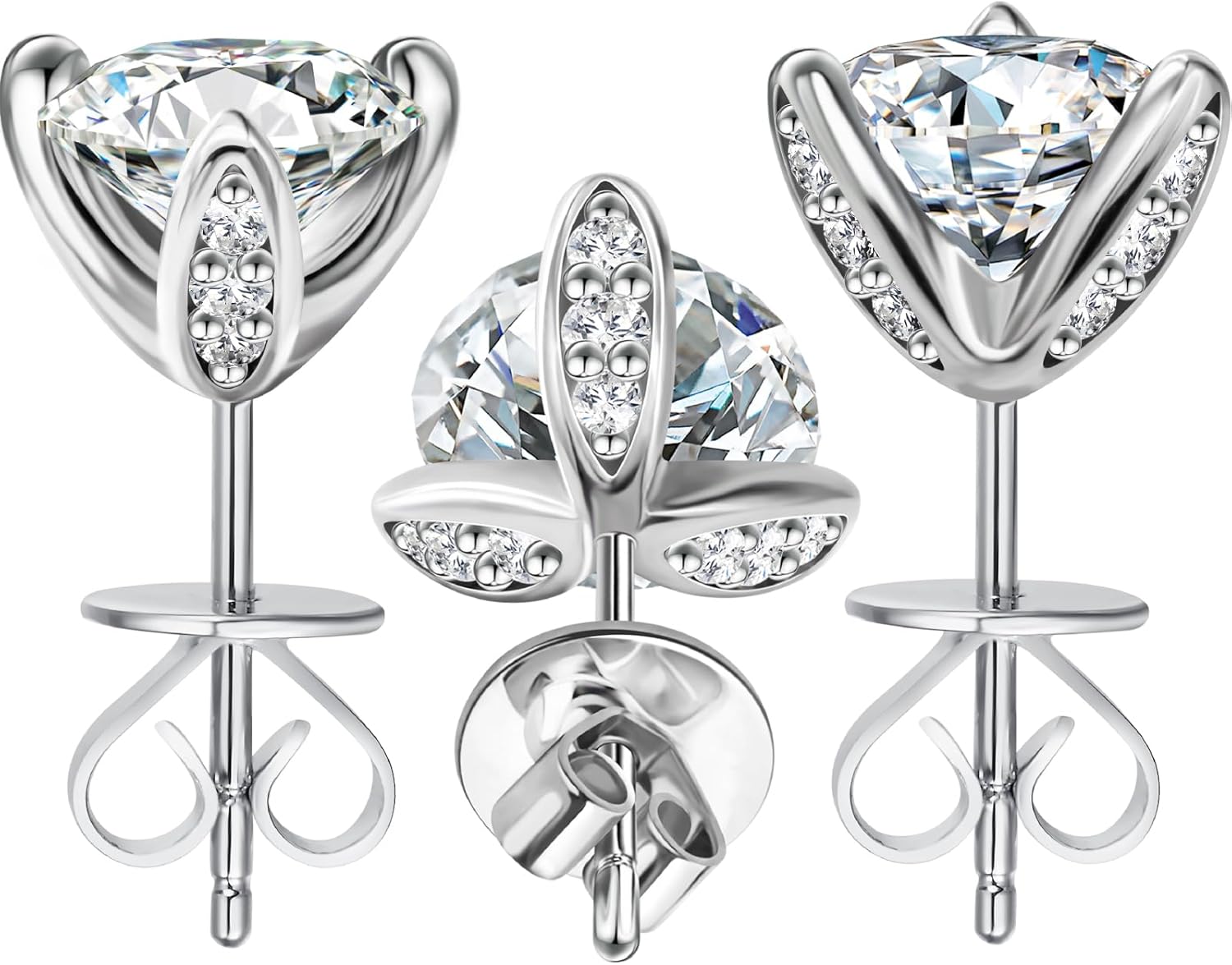 Moissanite Earrings Studs Sterling Silver Stud Earrings for Women 2 Carat S925 Earrings Hypoallergenic Gold Earring for Women Studs - Image 2