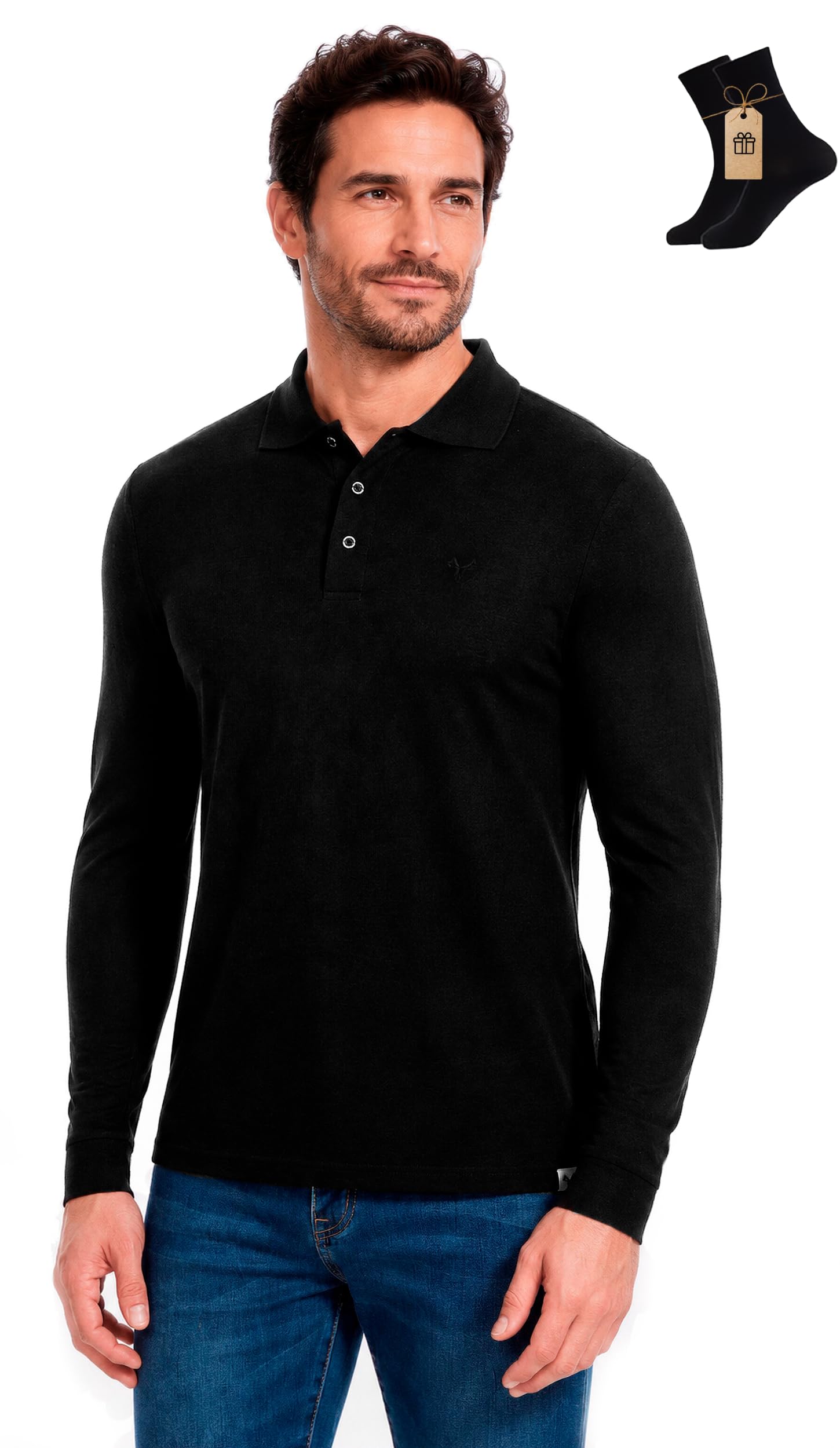 MERINNOVATION Merino Wool Long Sleeve Polo Shirts for Men-100% Merino Wool Mens Golf Shirt Pique Moisture Wicking, Black, Medium