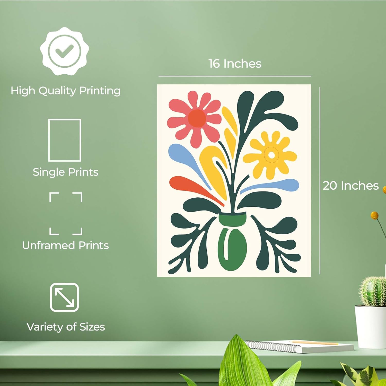 InkFlow Posters Flower Design Poster - Floral & Botanical Art Wall Print Featuring Blooming Garden Motif, Serene Nature Decor for Hallway or Bedroom - 16x20 Unframed Canvas Print