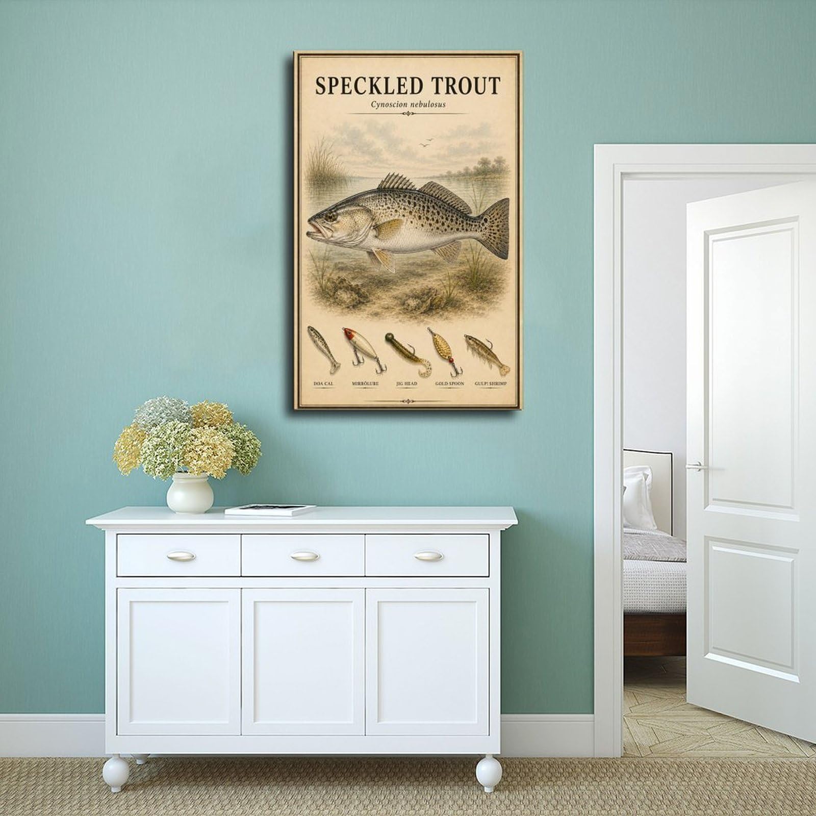 WRTYVE Poster su tela con pesca alla trota maculata per dormitorio, decorazione regalo