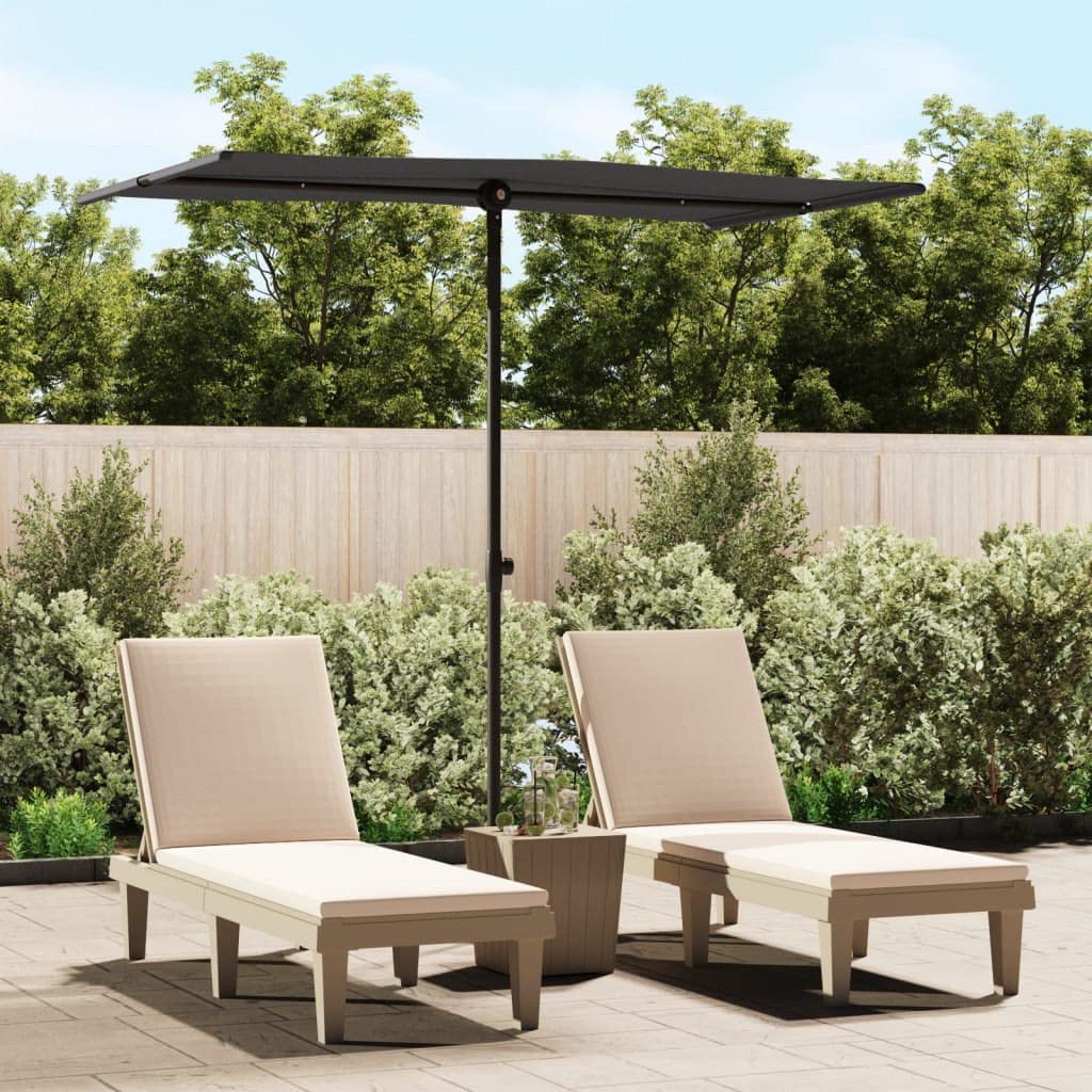 vidaXL Black Outdoor Parasol with Aluminum Pole 6.6'x4.9' - Adjustable Height, UV Protection, 360-Degree Rotary
