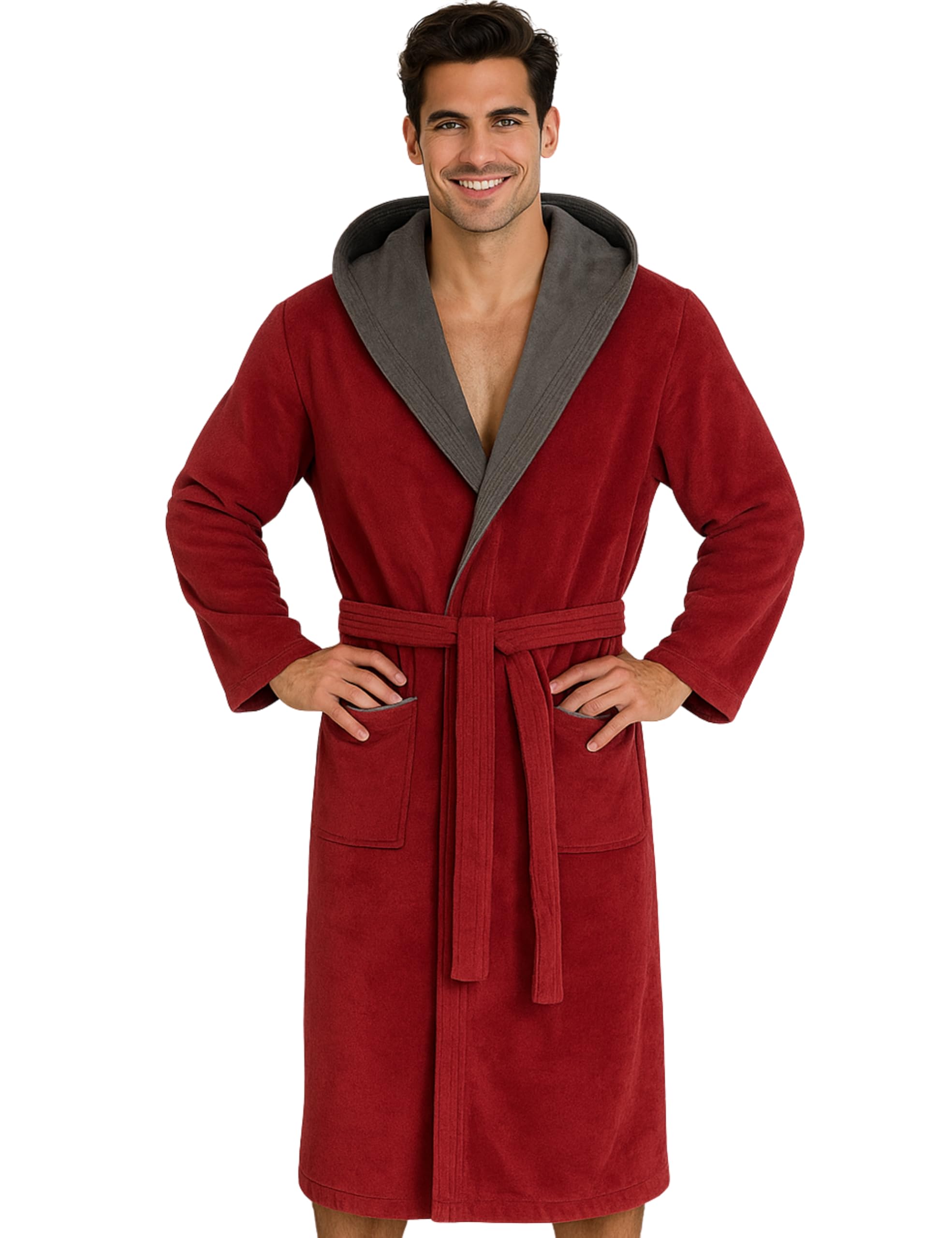 Morgenstern Dressing Gown Men 100% Cotton Hood Luxury Velvet Terry Bathrobe Finn