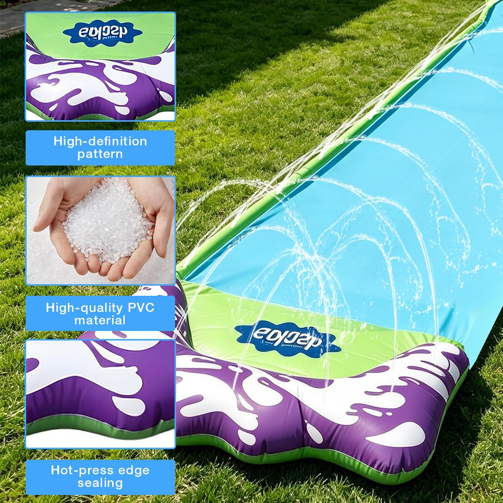 Scivoli d'acqua da 480 cm e 2 bodyboard, scivolo d'acqua per bambini, scivolo estivo per prato con irrigatore e piscina per bambini, adulti, cortile all'aperto (blu)