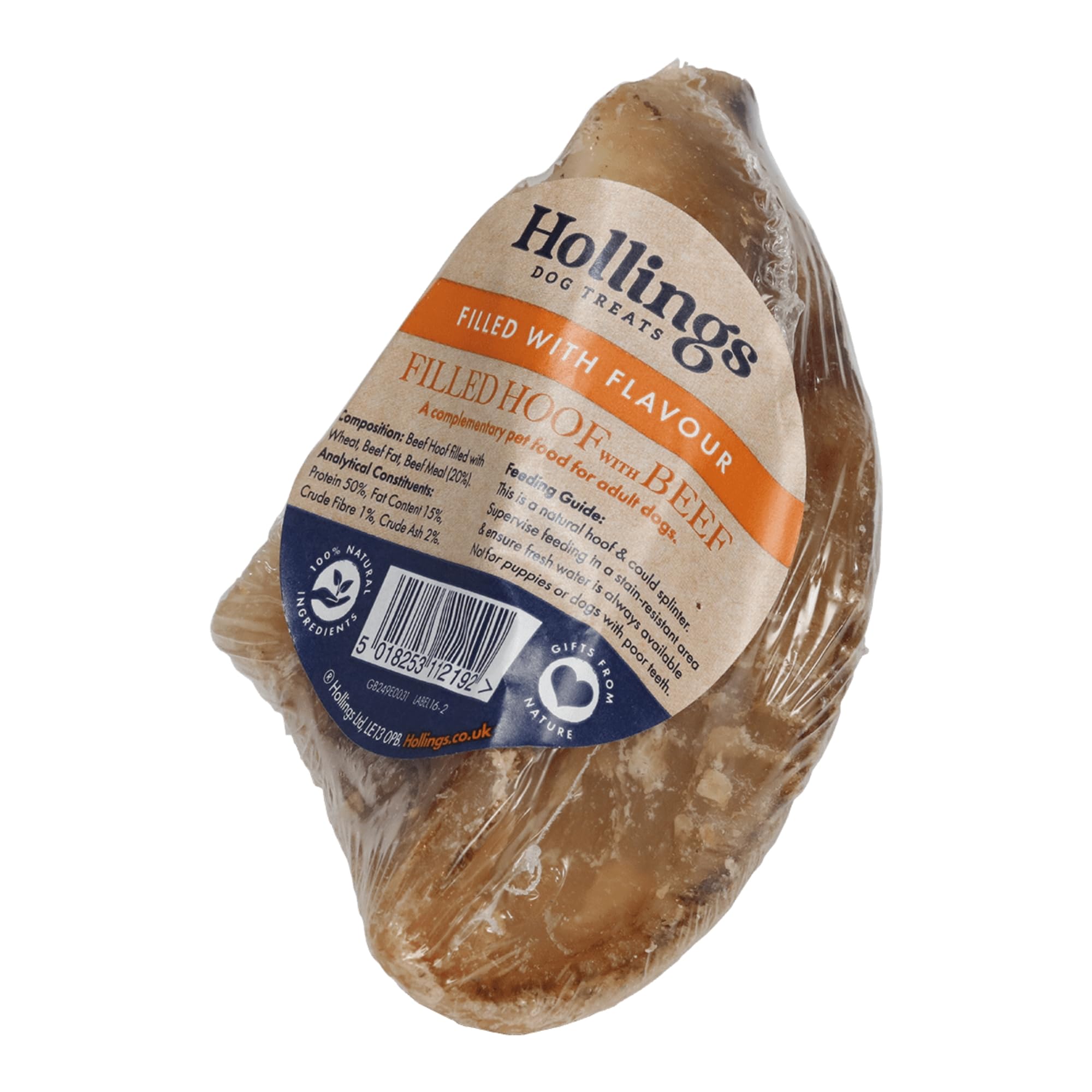 Hollings Filled Hoof with Beef Dog Treat, 100% Natural, Air Dried Long Lasting & Durable Cow Hoof Chew for Adult Dogs, High in Protein (1 Pack)