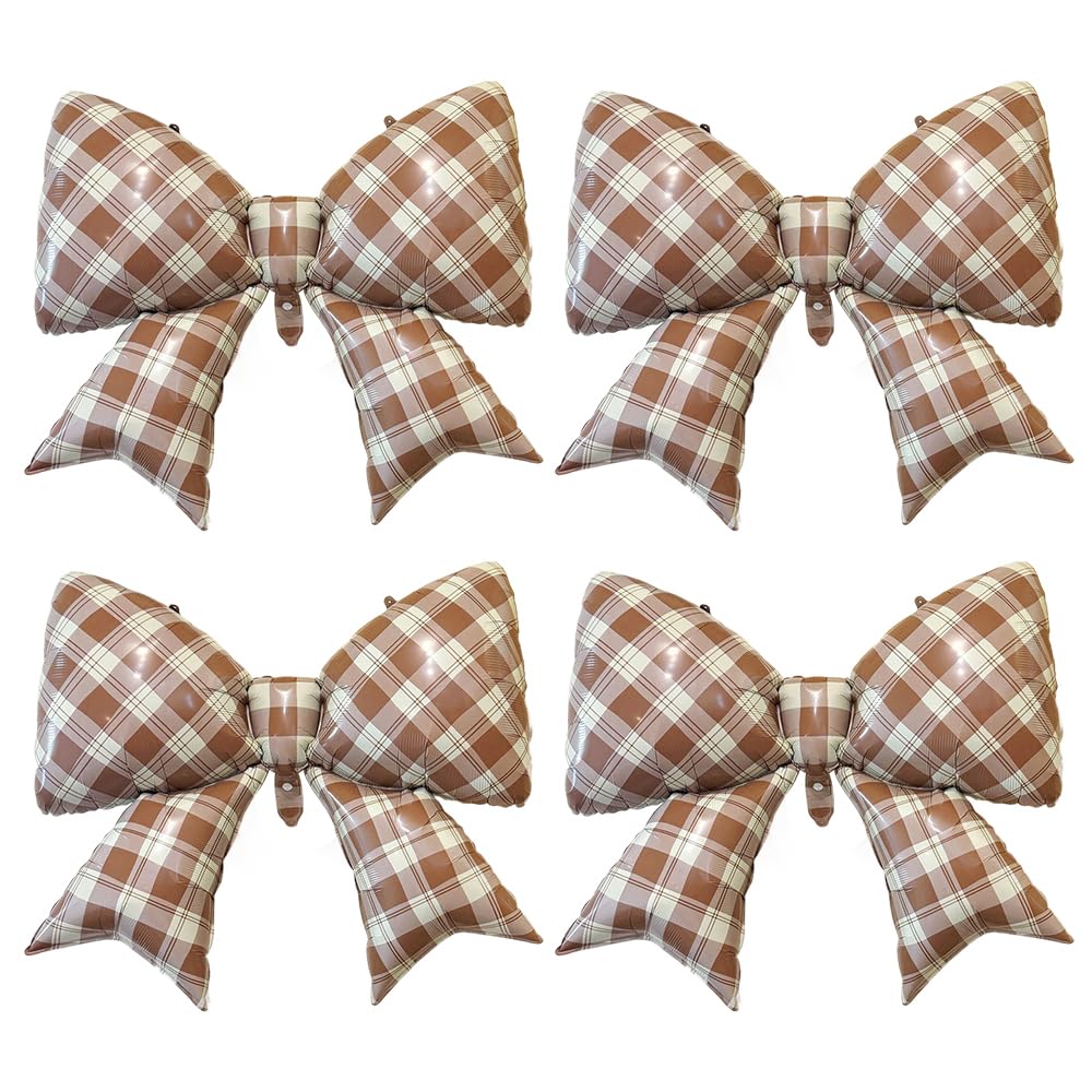 Brown Plaid Bow Foil Balloons Large Checkered/Gingham Bow Knot Balloon Espresso Martini Coffee Coquette Themed Decor for Love Is Brewing Bridal Shower Fall Baby Shower Birthday Party Decorations