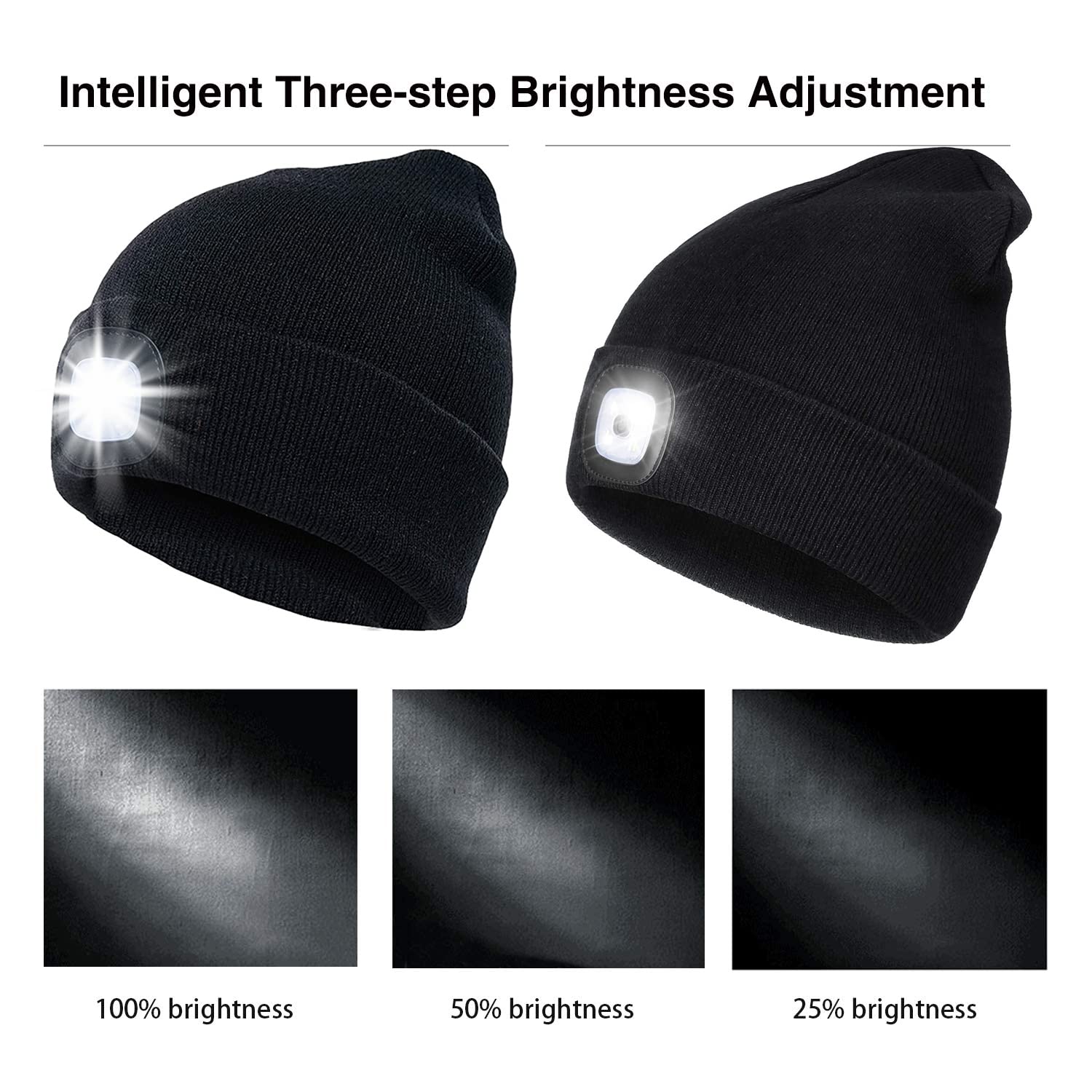 JFAN Cappello Lavorato A Maglia da Uomo Unisex LED con Torcia Inverno Tinta Unita Illuminato Sci Caldo Cappello in Pelle di Melone Beanie cap