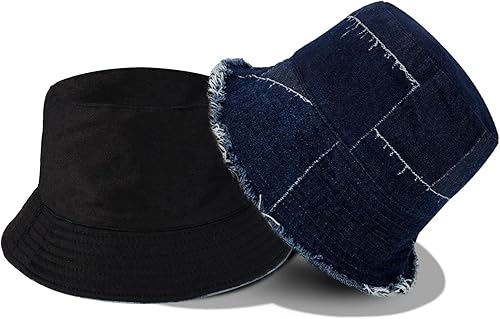 Miniatura 7 de MILAKOO Gorra unisex de pescador de mezclilla lavada para mujer, de ala ancha, ligera, plegable