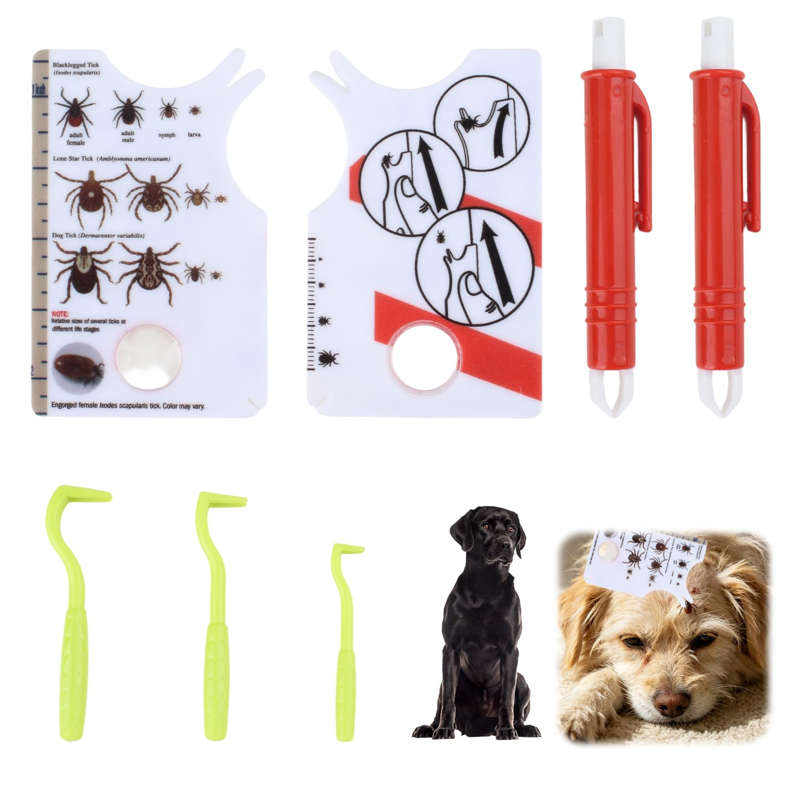 Lot de 7 Carte De Retrait De Tiques - Tire-Tique avec Loupe, Nettoyage Rapide des Tiques, avec Crochet Et Tire-Tiques- pour Humains, Chiens, Chats et Animaux domestiques