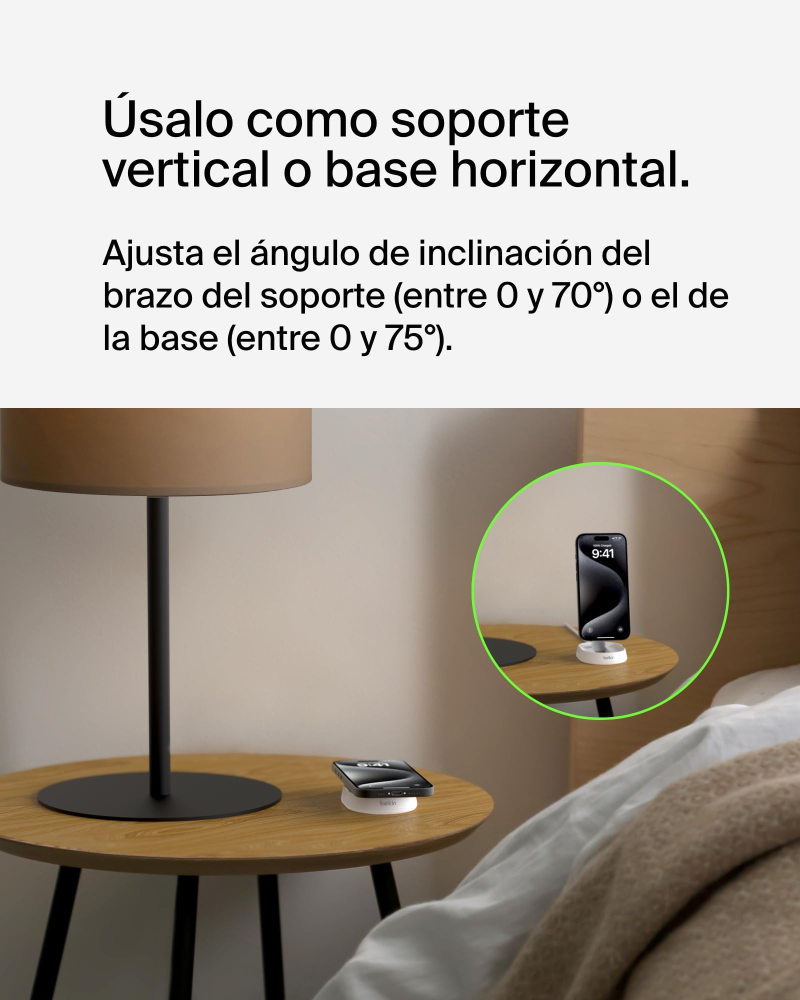 Belkin BoostCharge Pro Cargador Inalámbrico Qi2 compatible con MagSafe, Soporte de Carga Magnético rápido convertible de 15W, para Apple iPhone 17, Air, Pixelsnap, AirPods, Adaptador de 20W - Blanco