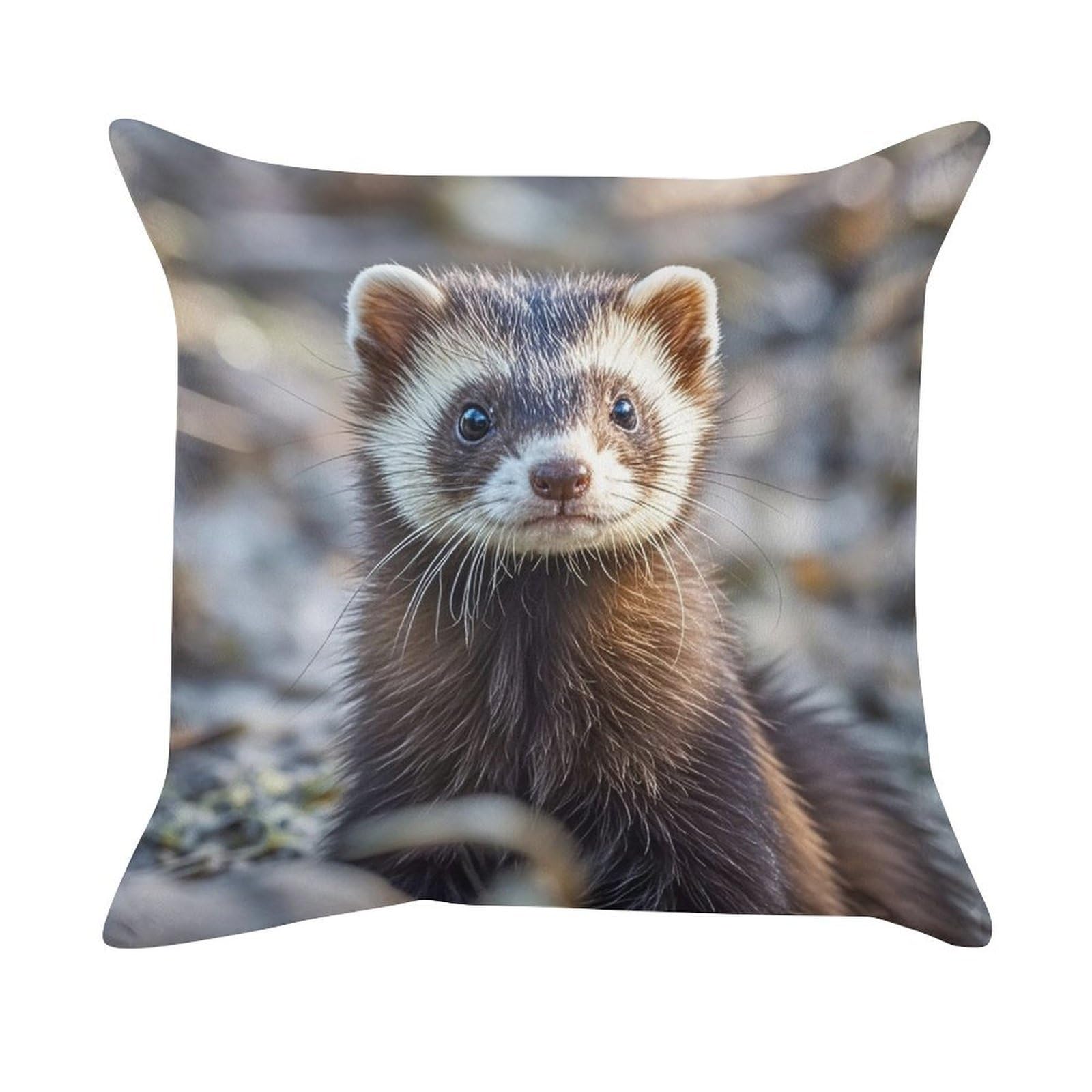 FekiLoot Hairy Ferret Pillow Covers Luxury Velvet Square Pillowcases Throw Pillows Case with Invisible Zipper Decorative Velvet Cushion Covers Ultra Soft Lumbar Pillow Shells