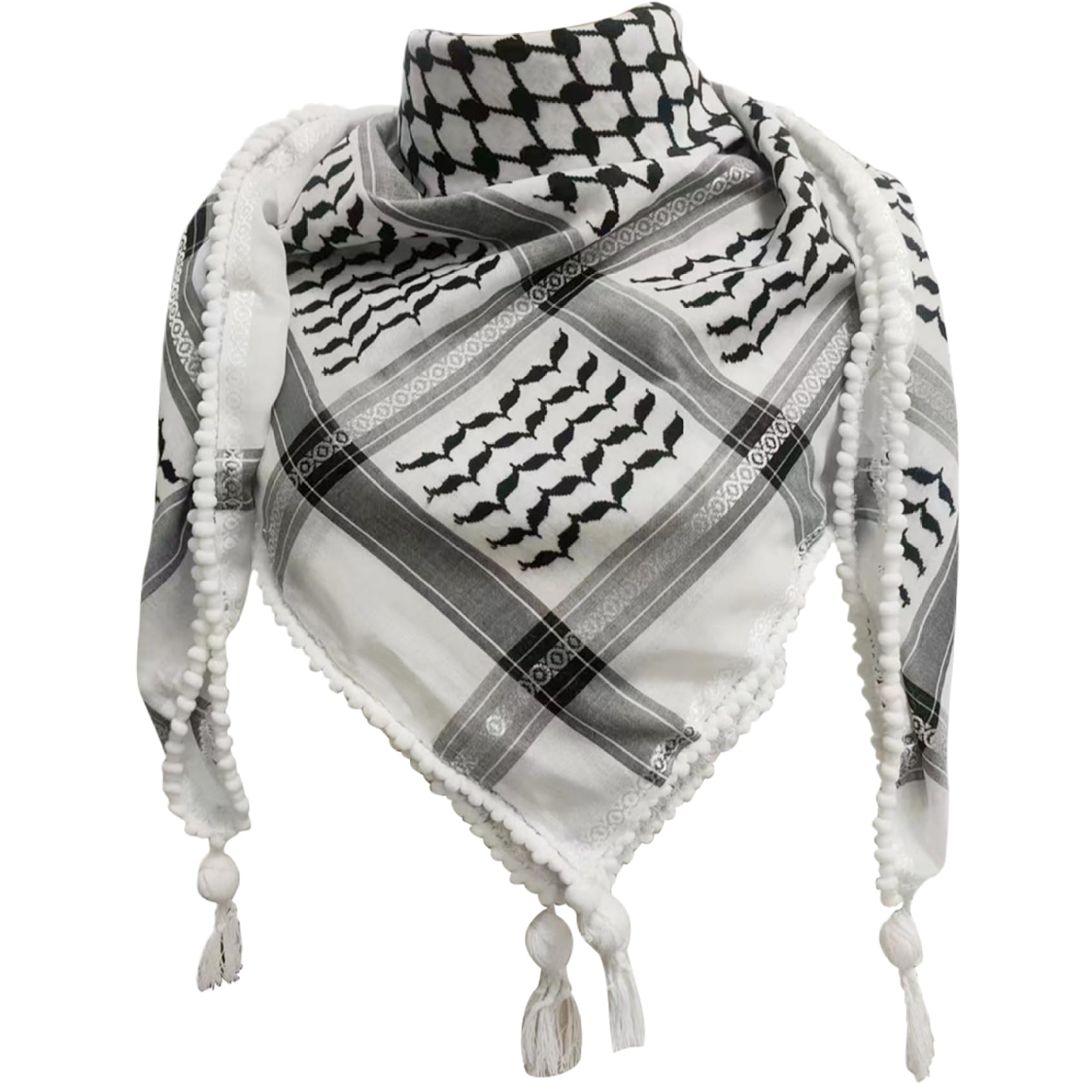 Wedhapy Unisex 48X48'' Palestine Scarf Keffiyeh Palestine Authentic Palestinian Scarf Neck Wrap Arab Headscarf Palestinian Keffiyeh With Tassel