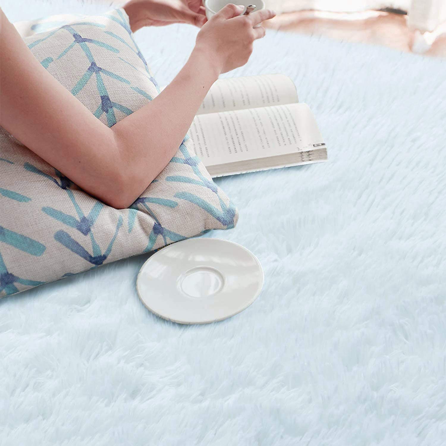 Calore Tappeto Salotto Moderni Tappeto Cameretta Peloso Tappeto Tinta unita Pelo Lungo Shaggy Tappeti Morbido e Soffice per la Camera da Letto (bianca, 135 x 185 cm)