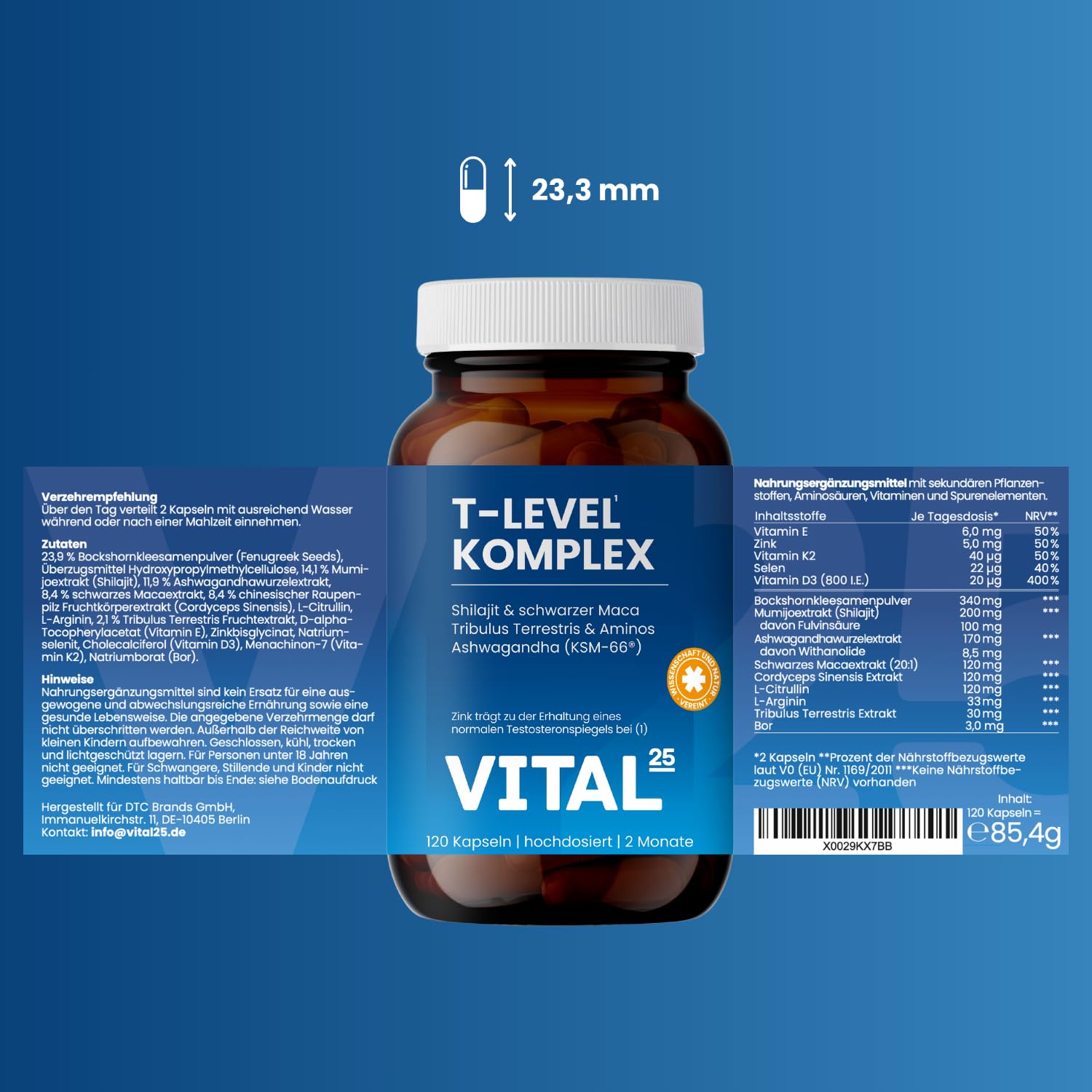T-Level Kapseln mit Shilajit, Ashwagandha KSM-66®, Maca schwarz, Bockshornklee, Tribulus, Cordyceps, Bor, Aminos - hochdosiert & vegan - 240 Kapseln für 4 Monate