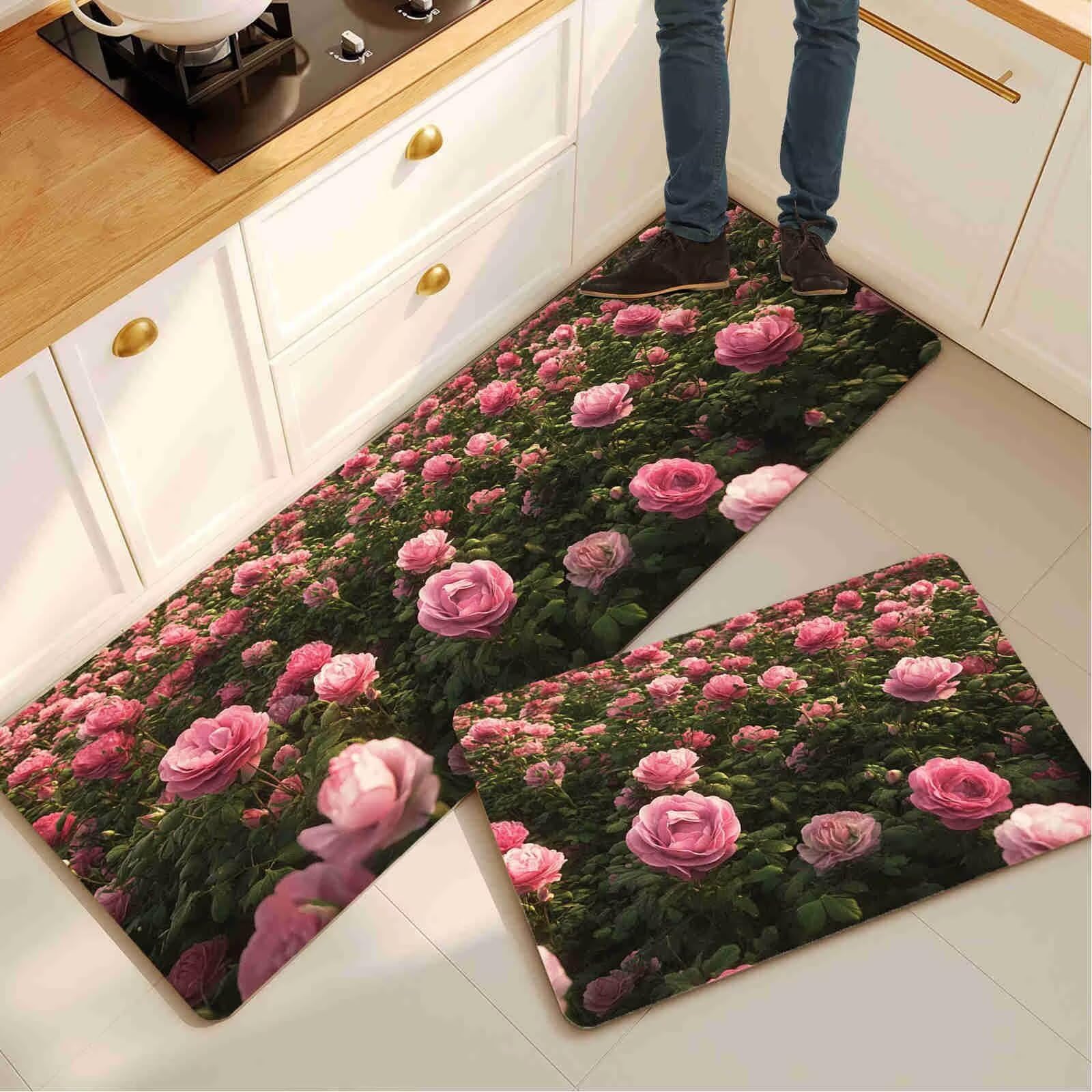 Tapis de cuisine pink absorbant eau et huile pour sécuriser l'évier