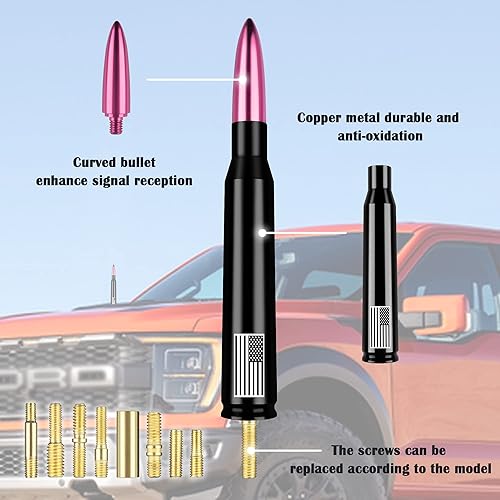Miniatura 4 de Antena de bala de camión con bandera estadounidense aleación de aluminio mejora la estabilidad de la señal y el agua compatible con Dodge Ford