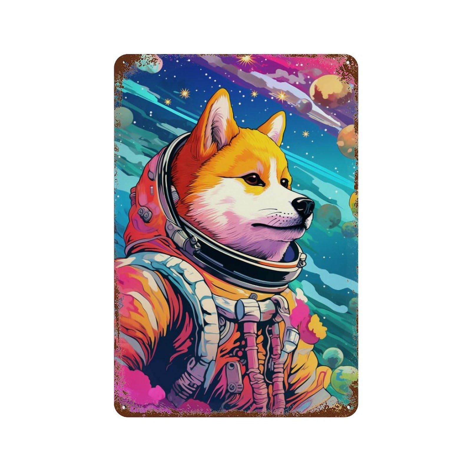 Space Dog Explorer-173 Retro Metal Sign 11.8"x7.9", Novelty Wall Decor for Farmhouse, Kitchen And Entryway Decor