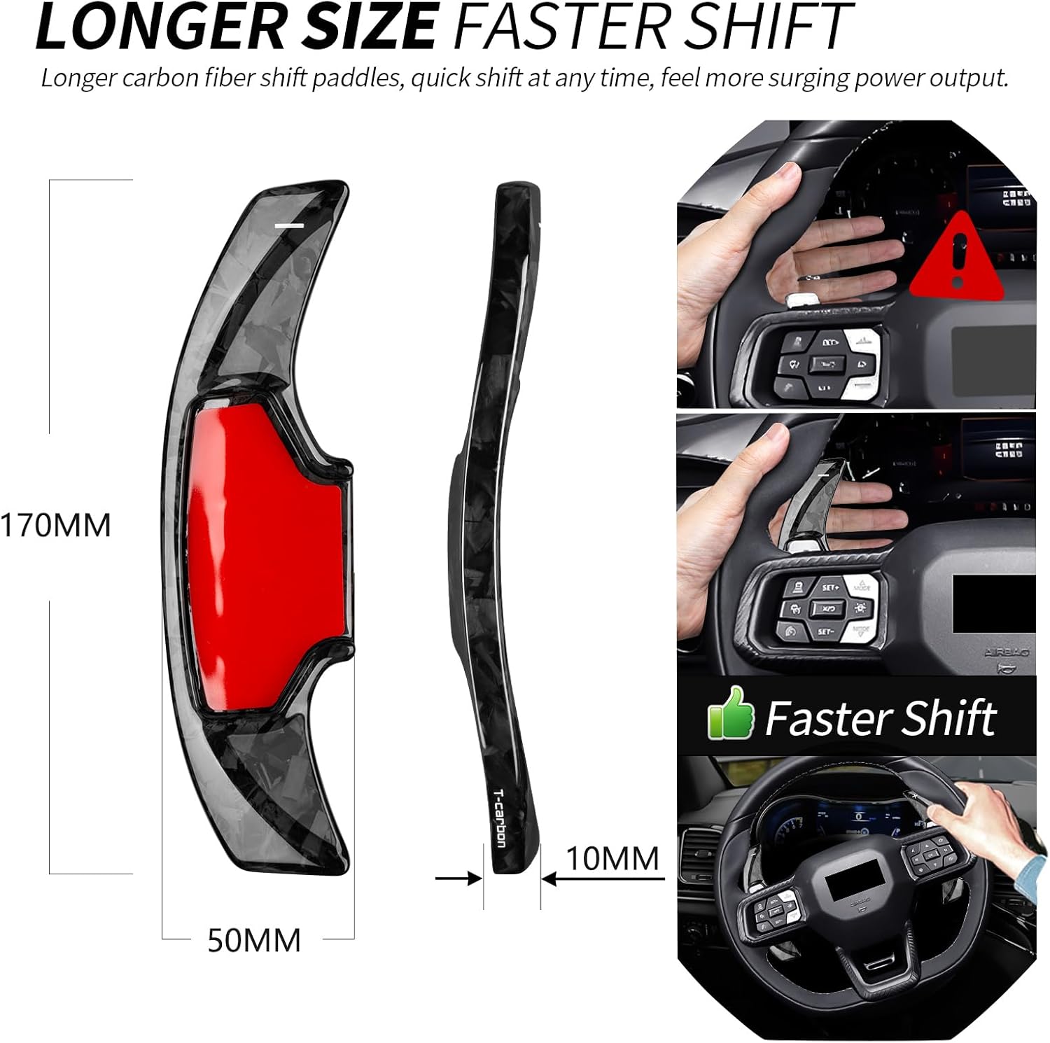 T-carbon Paddle Shifter Extension Fits Mustang GT Ecoboost 2025;Forged Carbon Fiber Steering Wheel Paddles Shift Cover Trim Fits Mustang Dark Horse Mach-E 2023 2024 Gear Shift Accessories Glossy Black