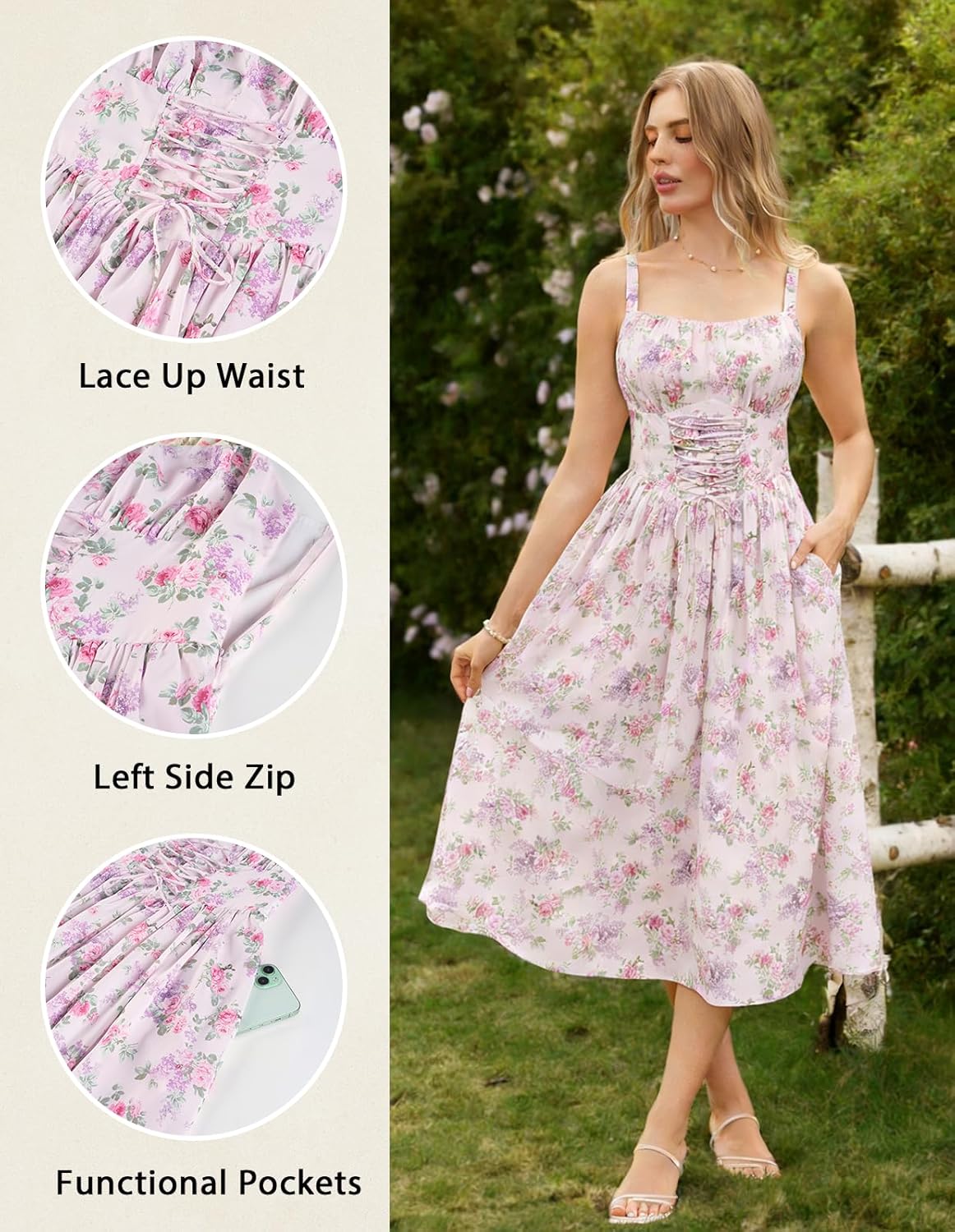 Scarlet Darkness Floral Dress for Women 2026 Corset Milkmaid Dresses Casual Summer Sundress with Pockets - Image 4