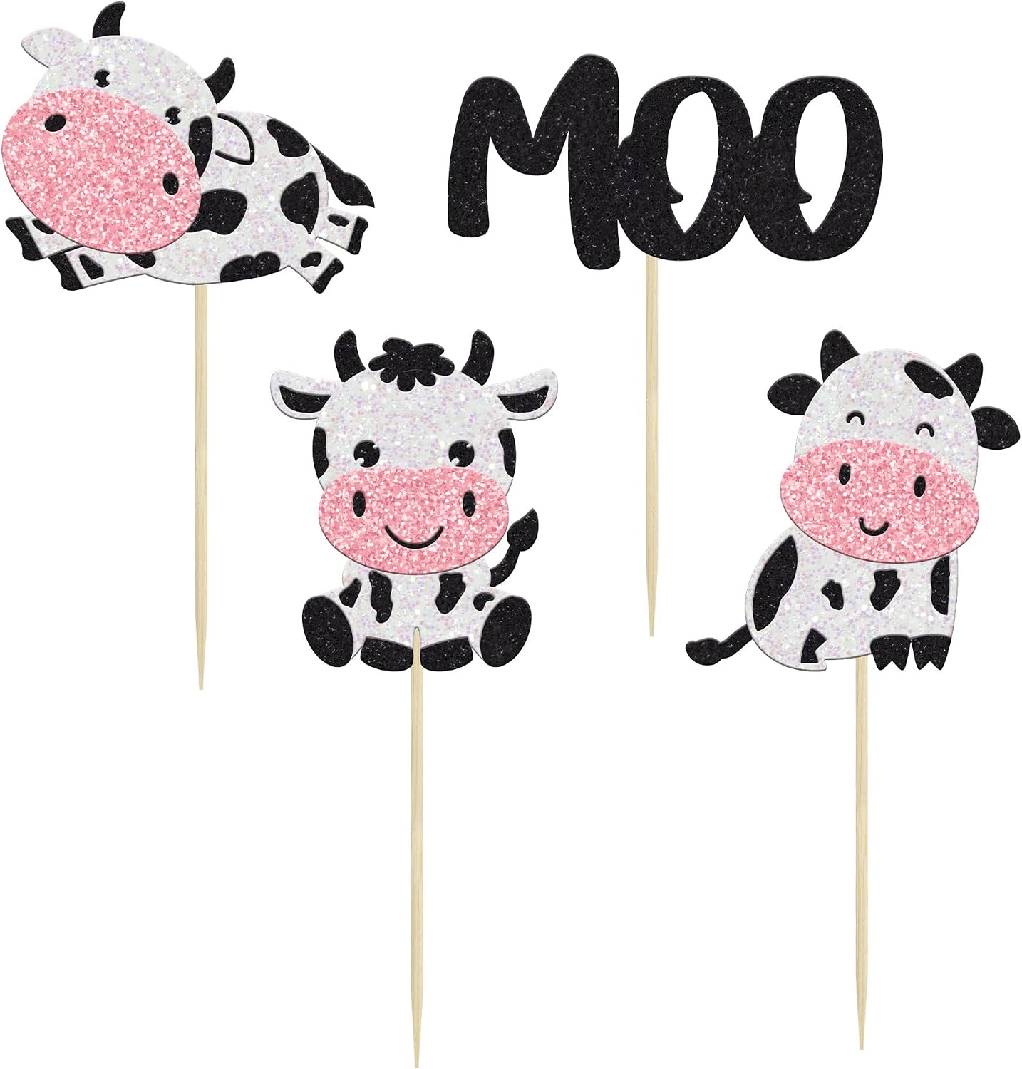 Gyufise 24Pcs Cow Cupcake Toppers Glitter Farm Animals Moo Cupcake Picks Cow Theme Baby Shower Kids Birthday Party Cake Decorations Supplies - Image 4